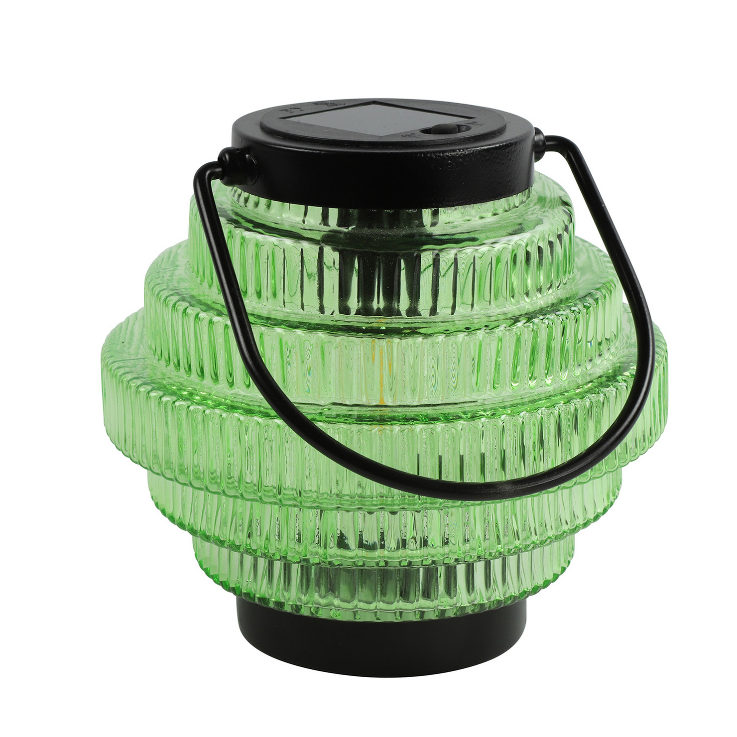 Tuin lantaarn Jardin - solar - groen/zwart - D16 x H16 cm - metaal/glas - buitenverlichting -