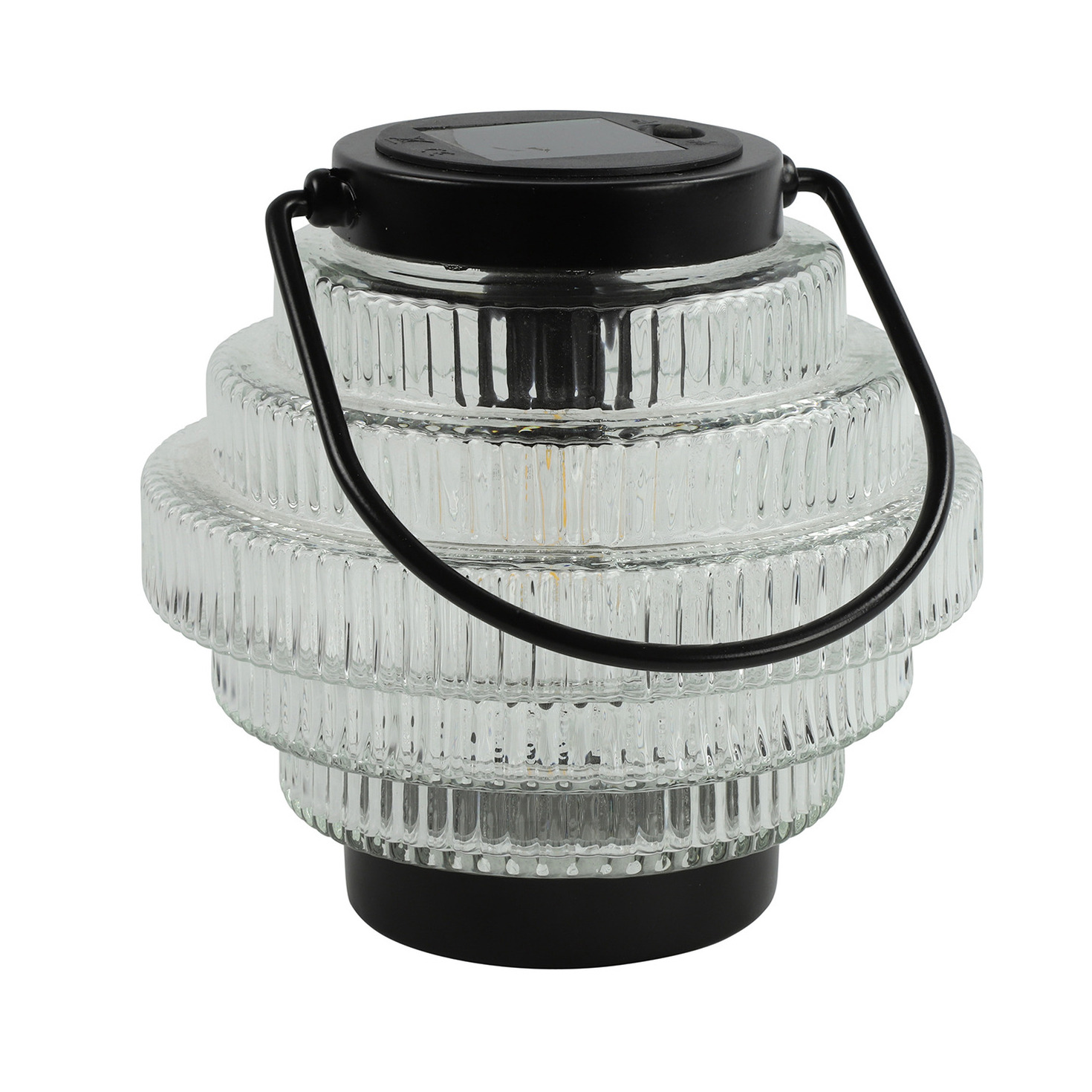 Tuin lantaarn Jardin - solar - transparant/zwart - D16 x H16 cm - metaal/glas - buitenverlichting -