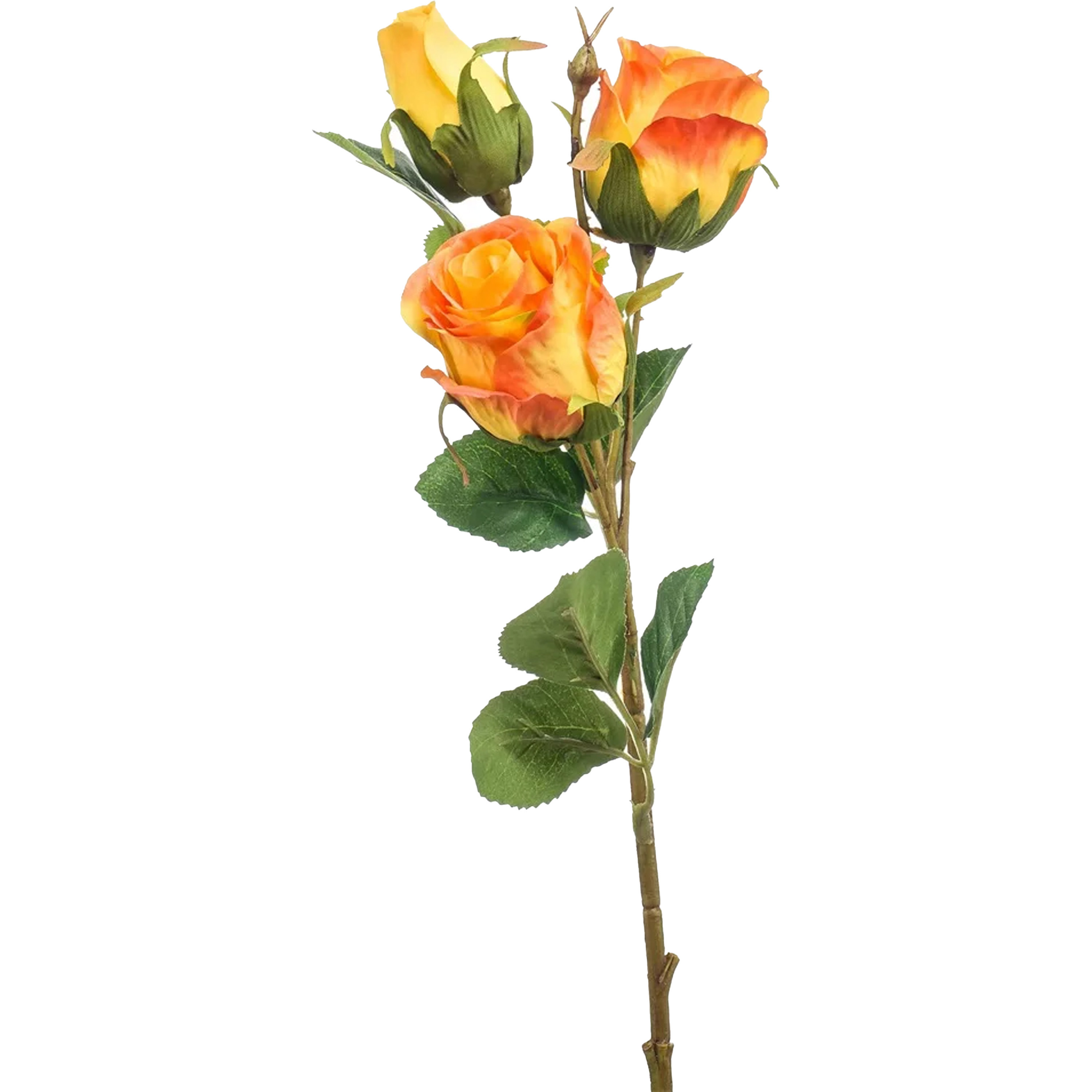 Kunstbloem Roos tak - 44 cm - oranje - Kunst zijdebloemen -