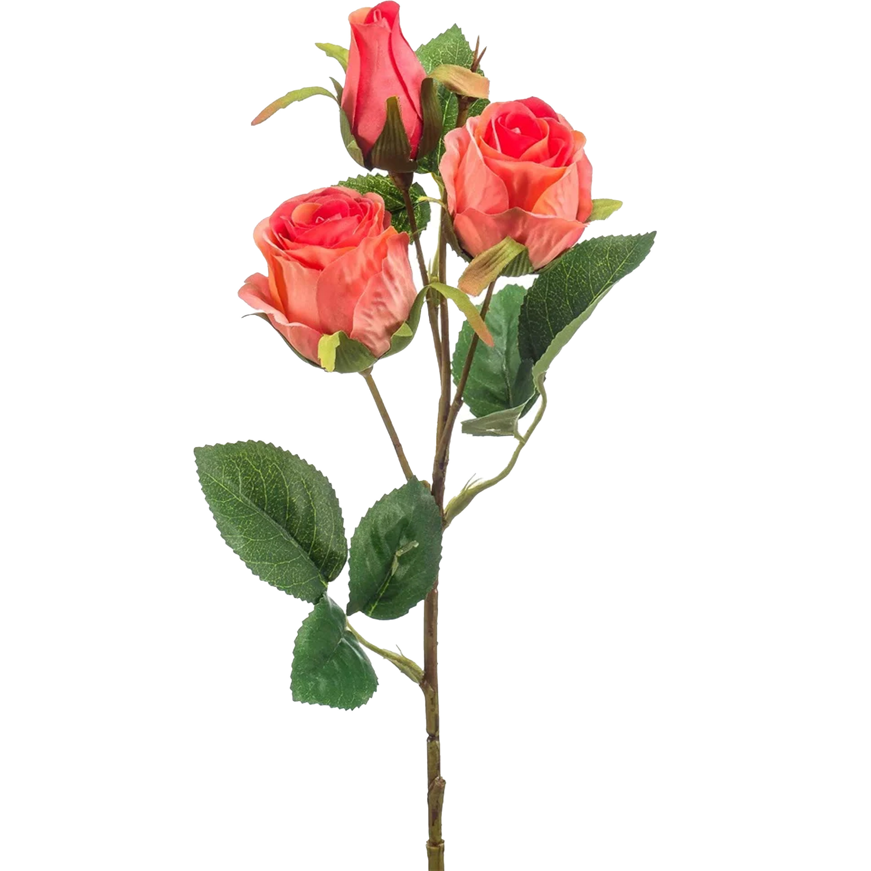 Kunstbloem Roos tak - 44 cm - koraal roze - Kunst zijdebloemen -