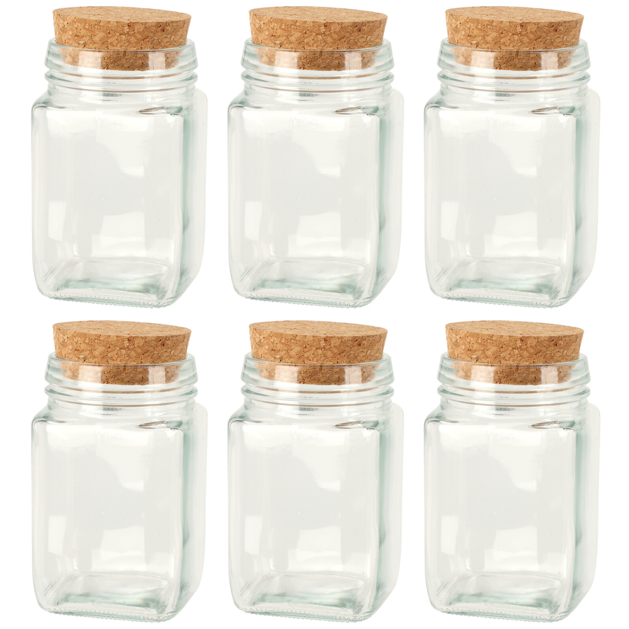 Flesjes met kurk dop - set 6x - transparant - glas - 250 ml -