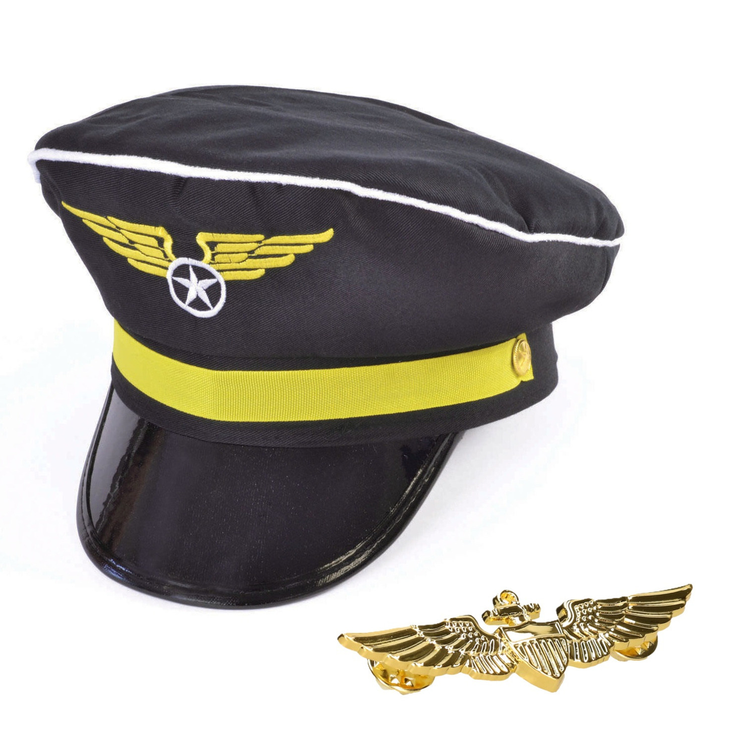 Piloten verkleed set - wings broche speldje - pilotenpet - blauw - heren/dames - carnaval -