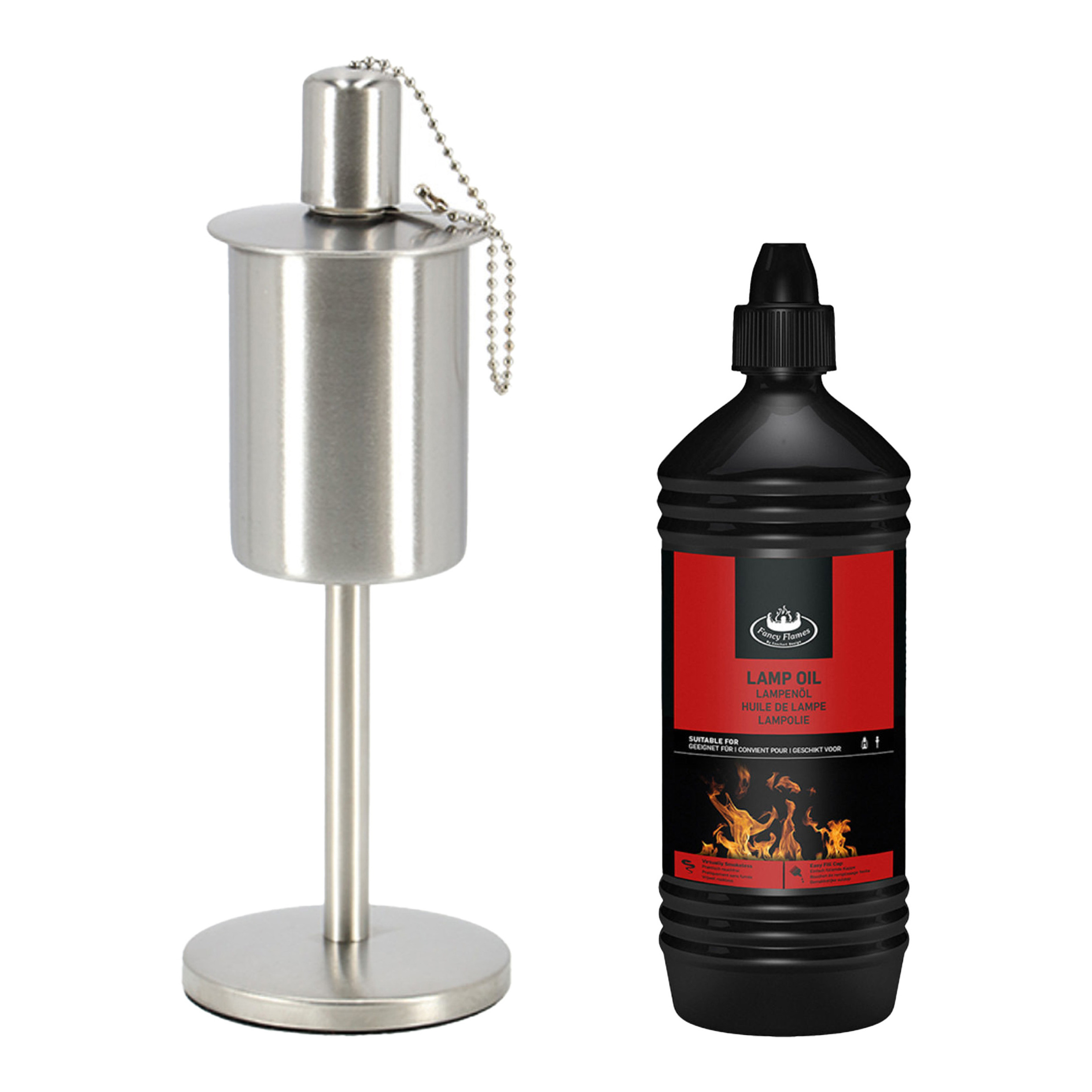 Design olie/tuinfakkel - RVS - met lampenolie - 1 liter -