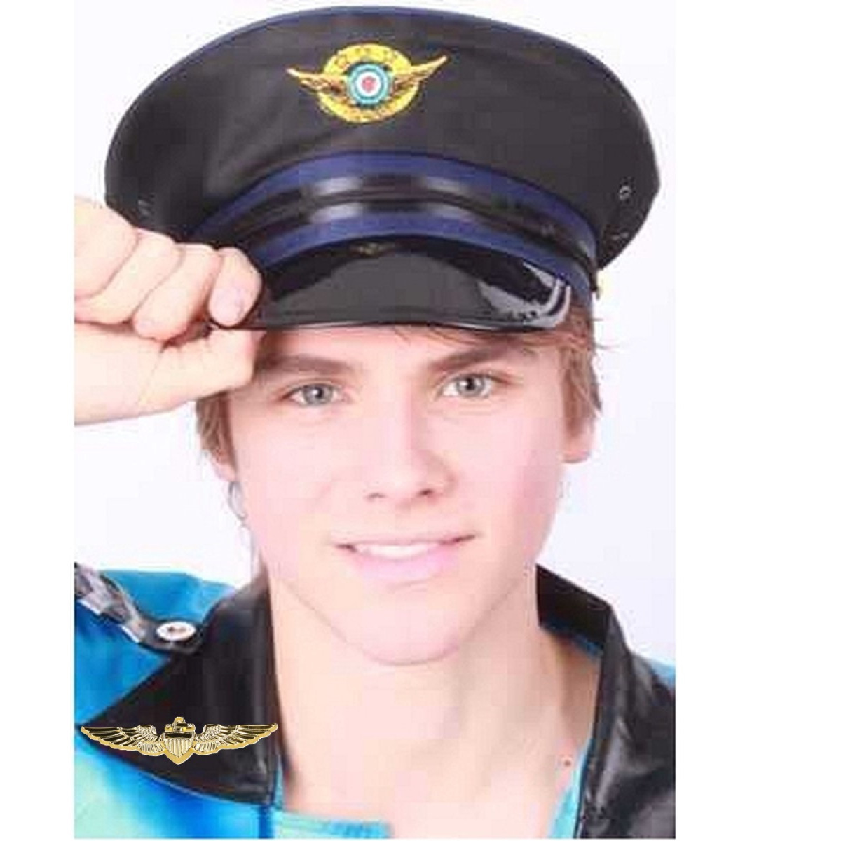Piloten verkleed set - wings broche speldje - pilotenpet - blauw - heren/dames - carnaval -