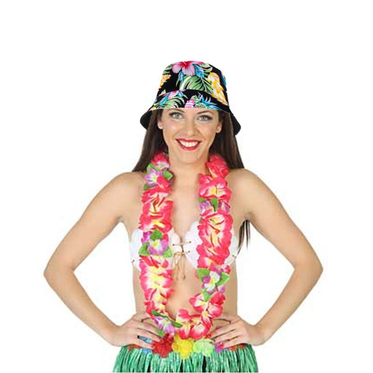 Carnaval verkleed set - Tropische Hawaii party - bucket hoedje - met bloemenslinger - volwassenen -