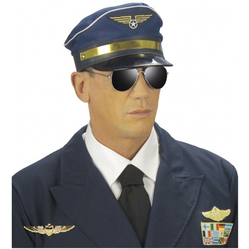 Piloten verkleed set - wings broche speldje - pilotenpet - blauw - heren/dames - carnaval -