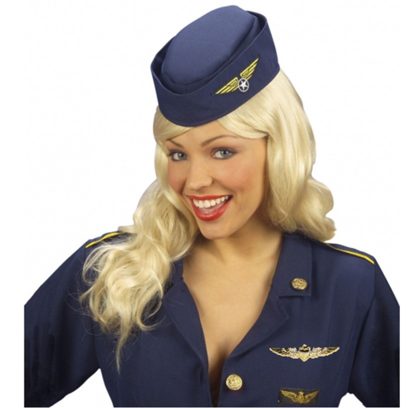 Stewardessen verkleed set - wings broche speldje - Stewardessen hoedje - blauw - dames - carnaval -
