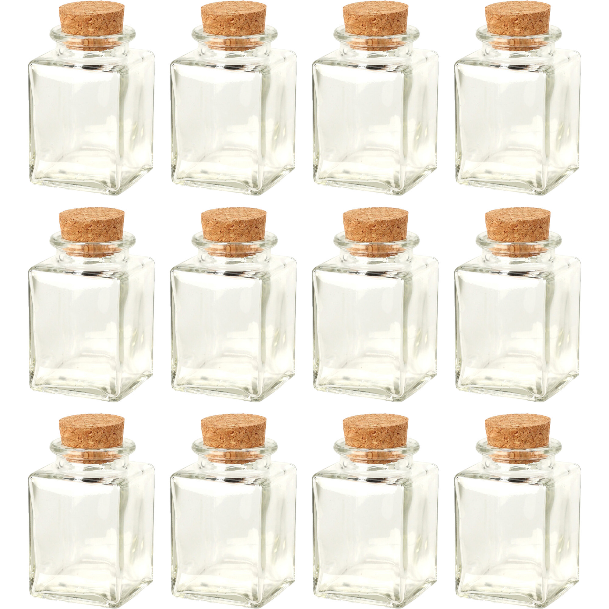 Glazen flesjes met kurk dop - set 12x - transparant - glas - 80 ml -