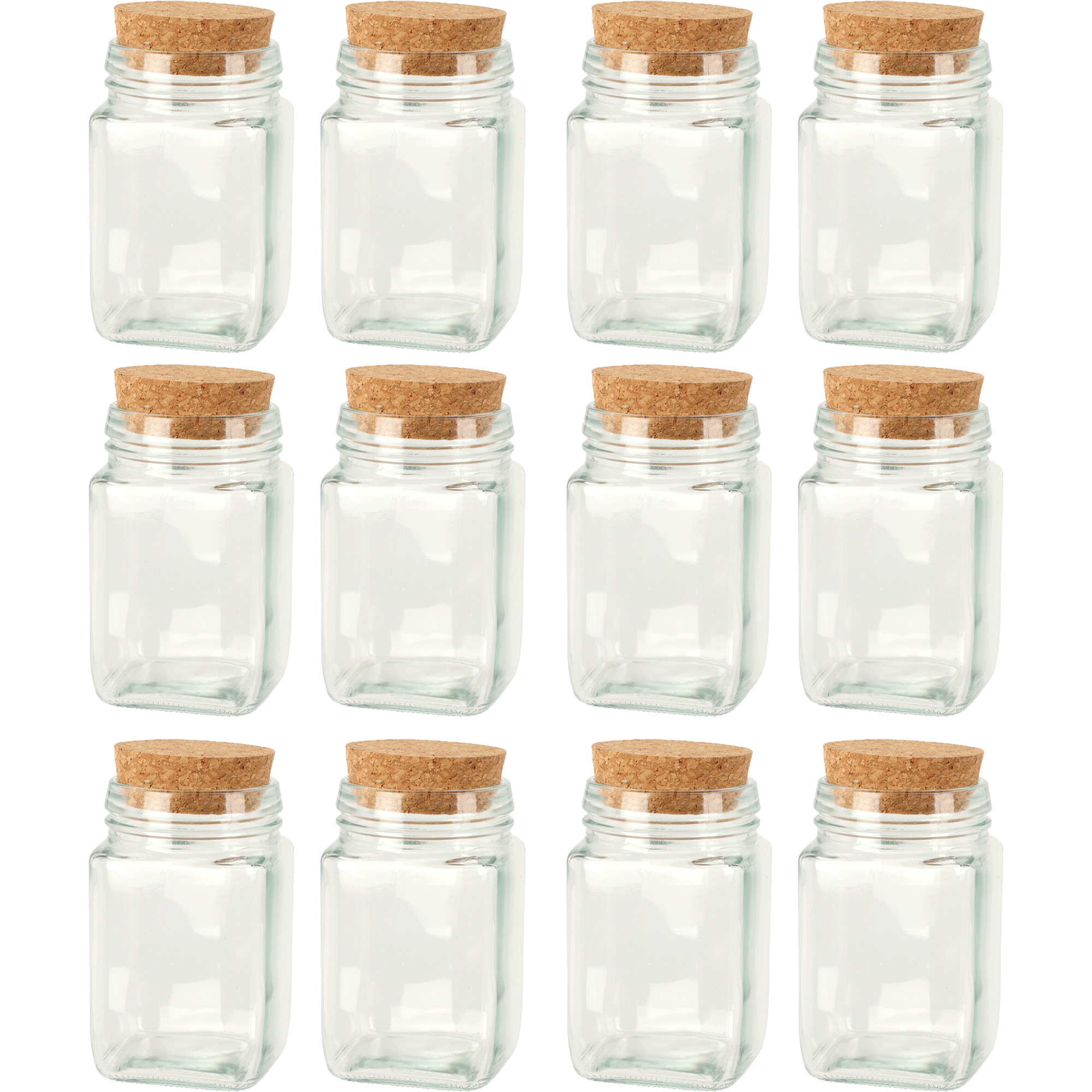 Glazen flesjes met kurk dop - set 12x - transparant - glas - 250 ml -