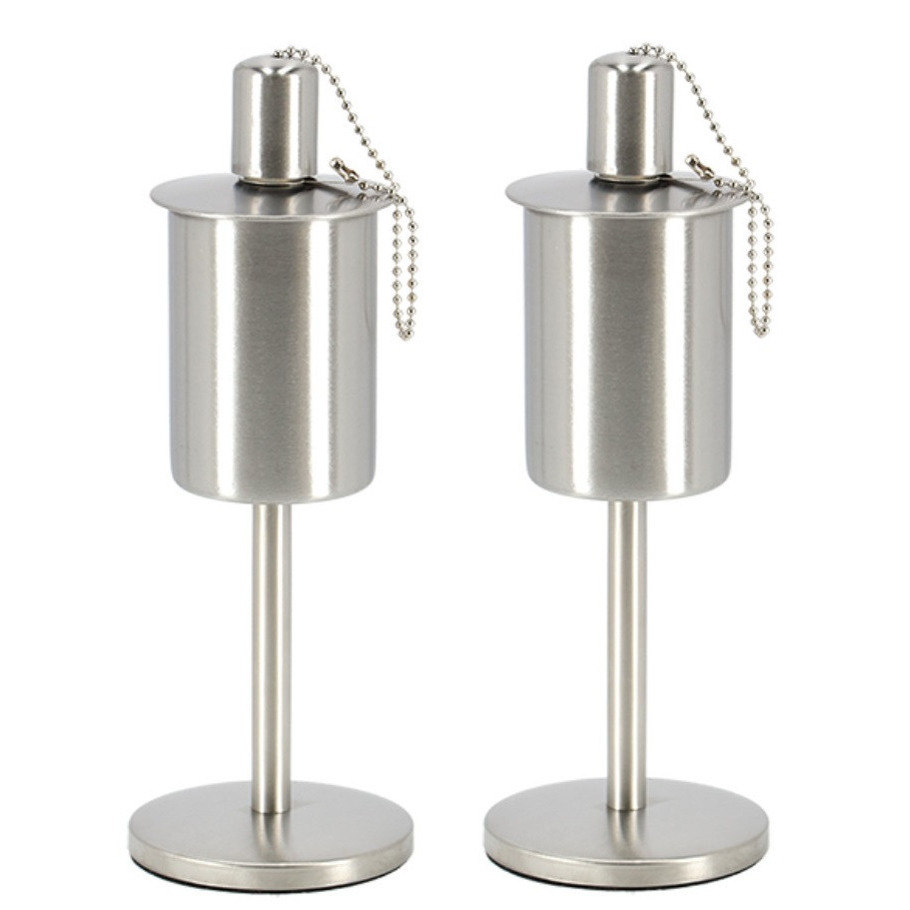 Esschert design RVS olie/tuinfakkel - 2x - 9.5 x 25 cm - op stabiele voet -