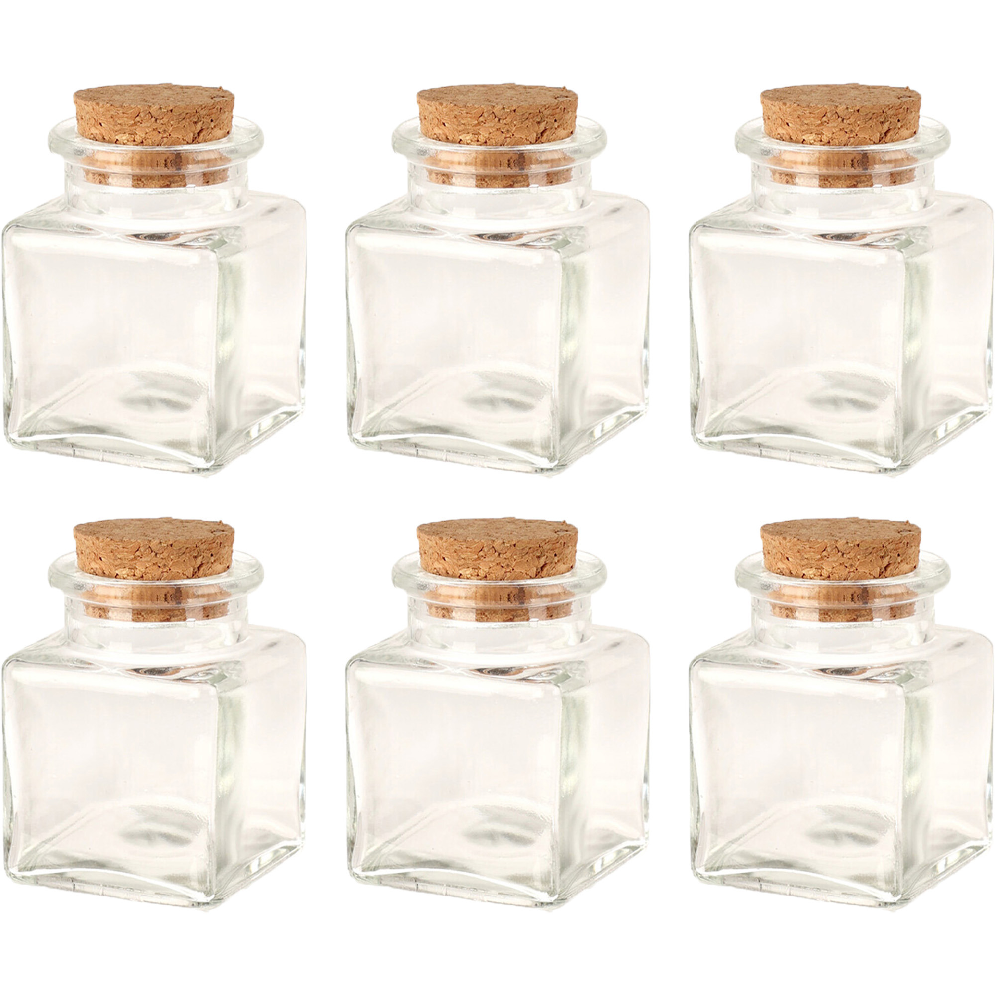 Glazen flesjes met kurk dop - set 60x - transparant - glas - 50 ml -