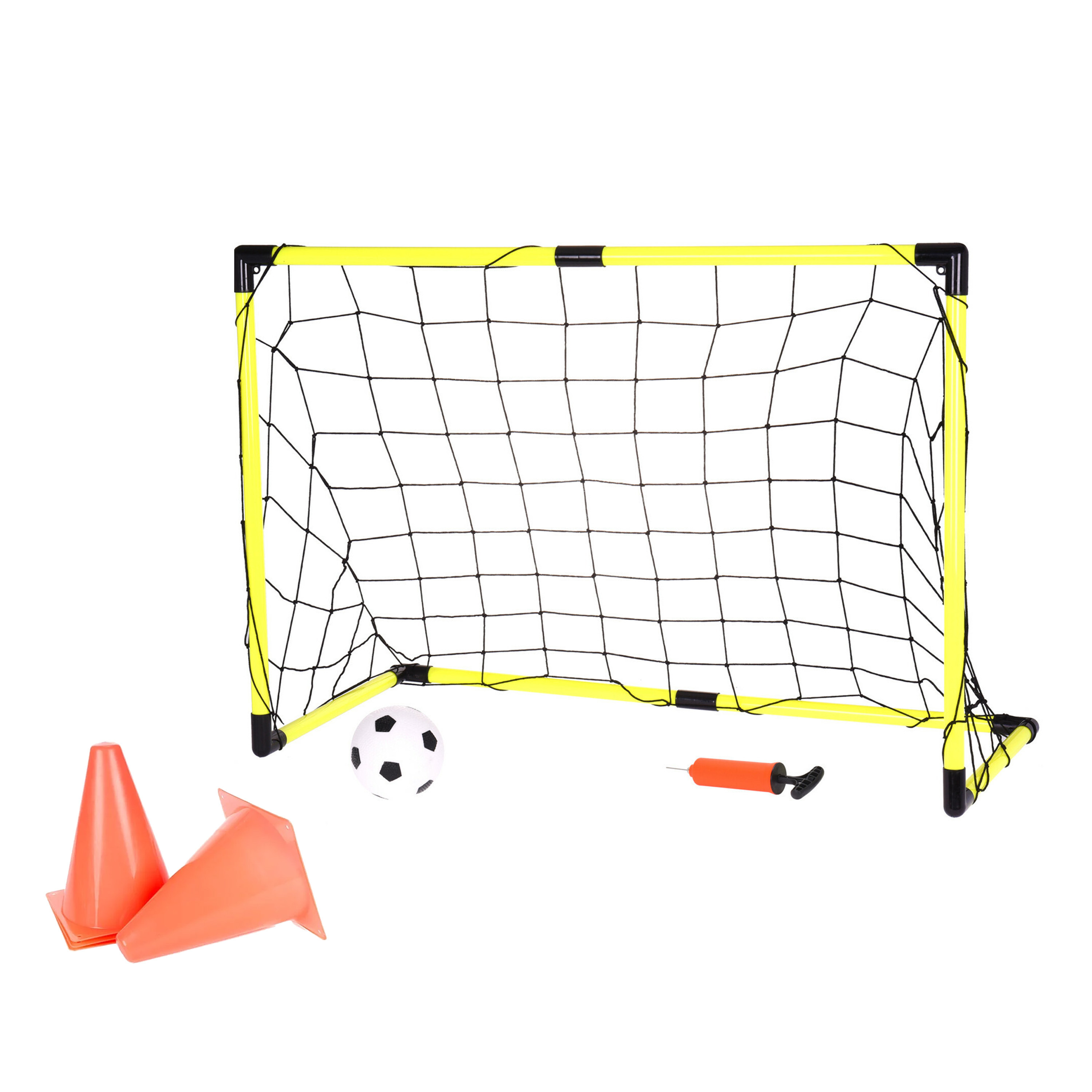 Voetbaldoel met voetbal, bal pomp en pionnen - 90 x 60 x 45 cm - voetbalgoal - training/buitenspel -