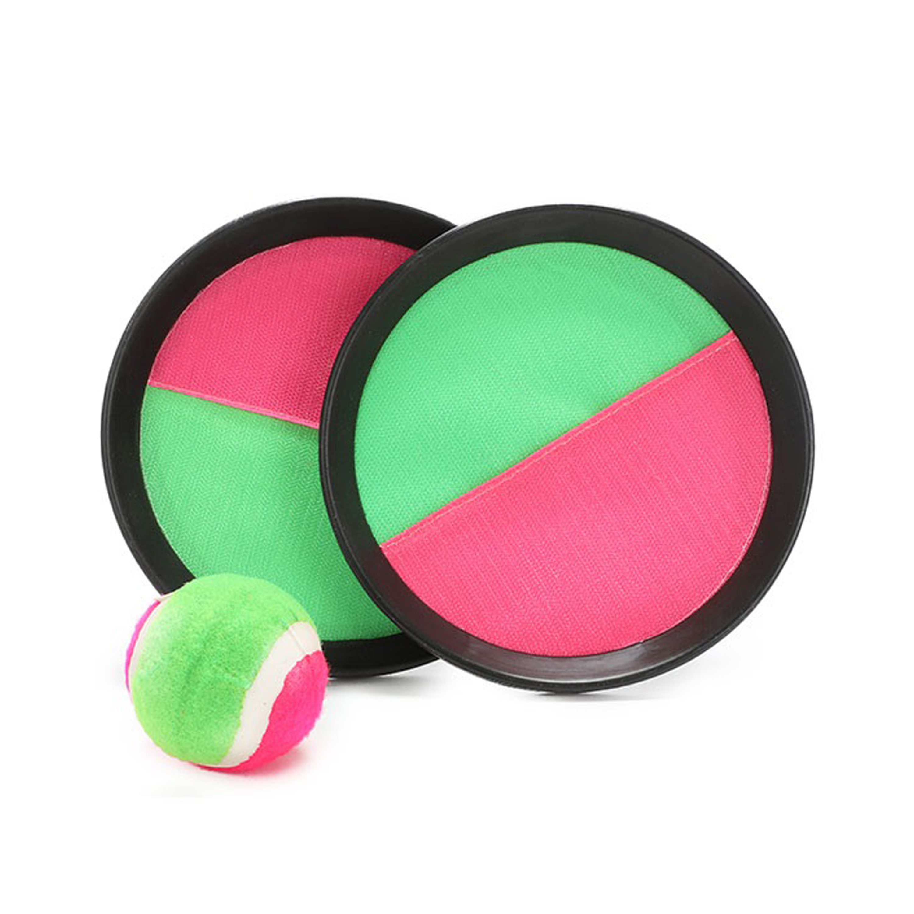 Vangbalspel met klittenband - groen/roze - 2 schilden en bal - buiten/strand spellen -