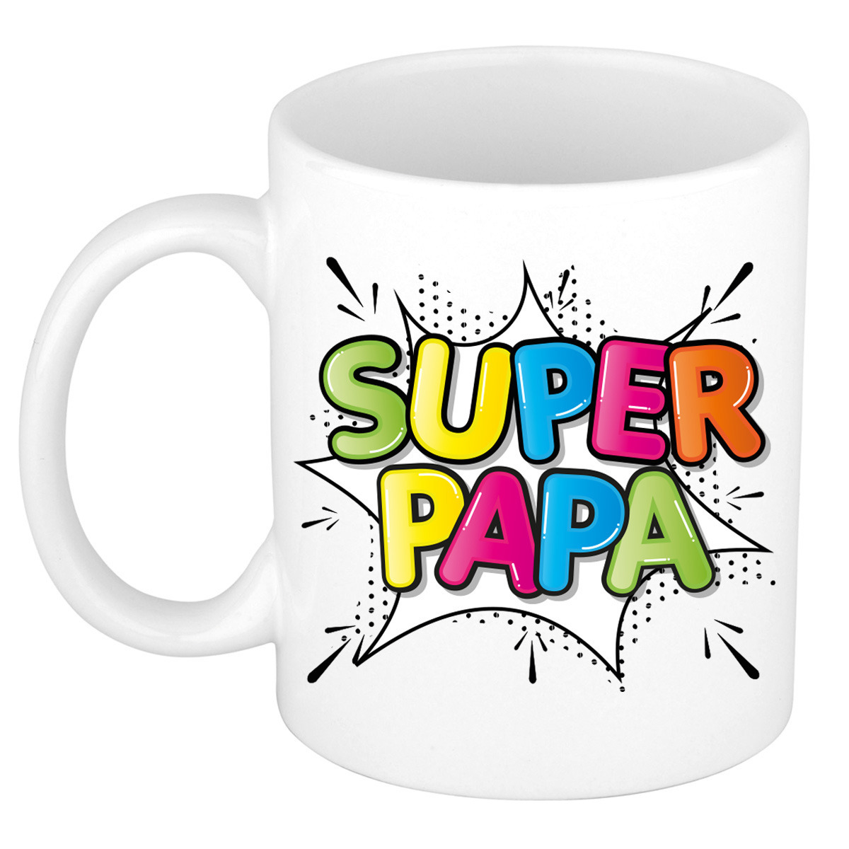 Cadeau koffie/thee mok voor papa - wit - super papa - keramiek - 300 ml - Vaderdag -