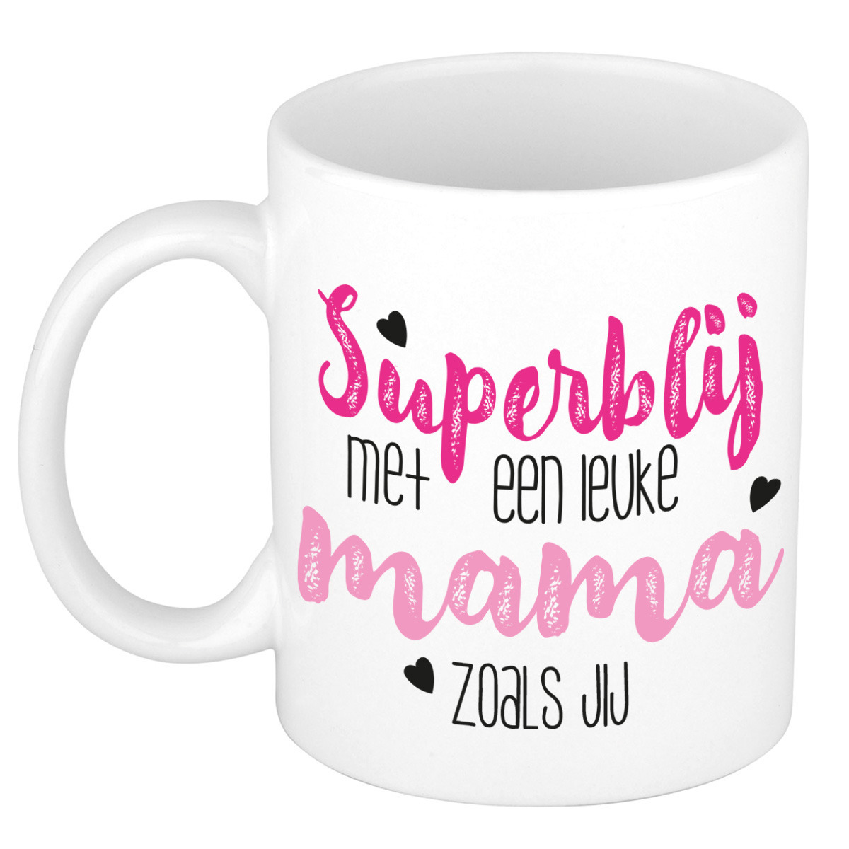 Cadeau koffie/thee mok voor mama - roze - super blij - keramiek - 300 ml - Moederdag -