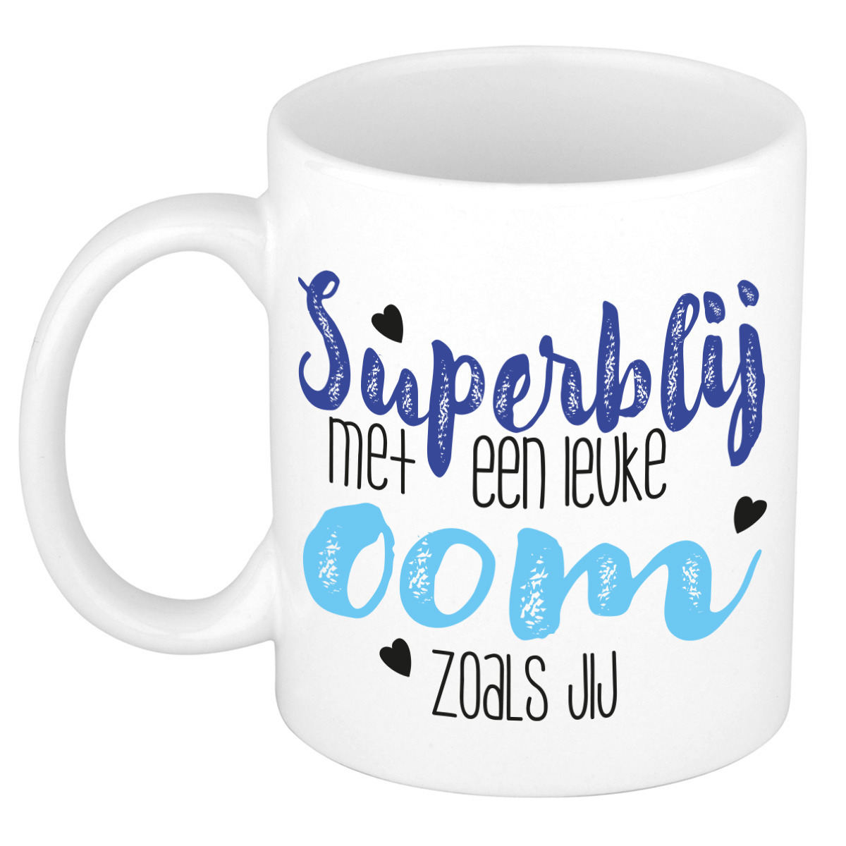 Cadeau koffie/thee mok voor oom - blauw - super blij - keramiek - 300 ml -