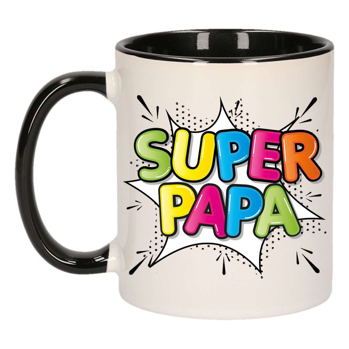 Cadeau koffie/thee mok voor papa - zwart - super papa - keramiek - 300 ml - Vaderdag -