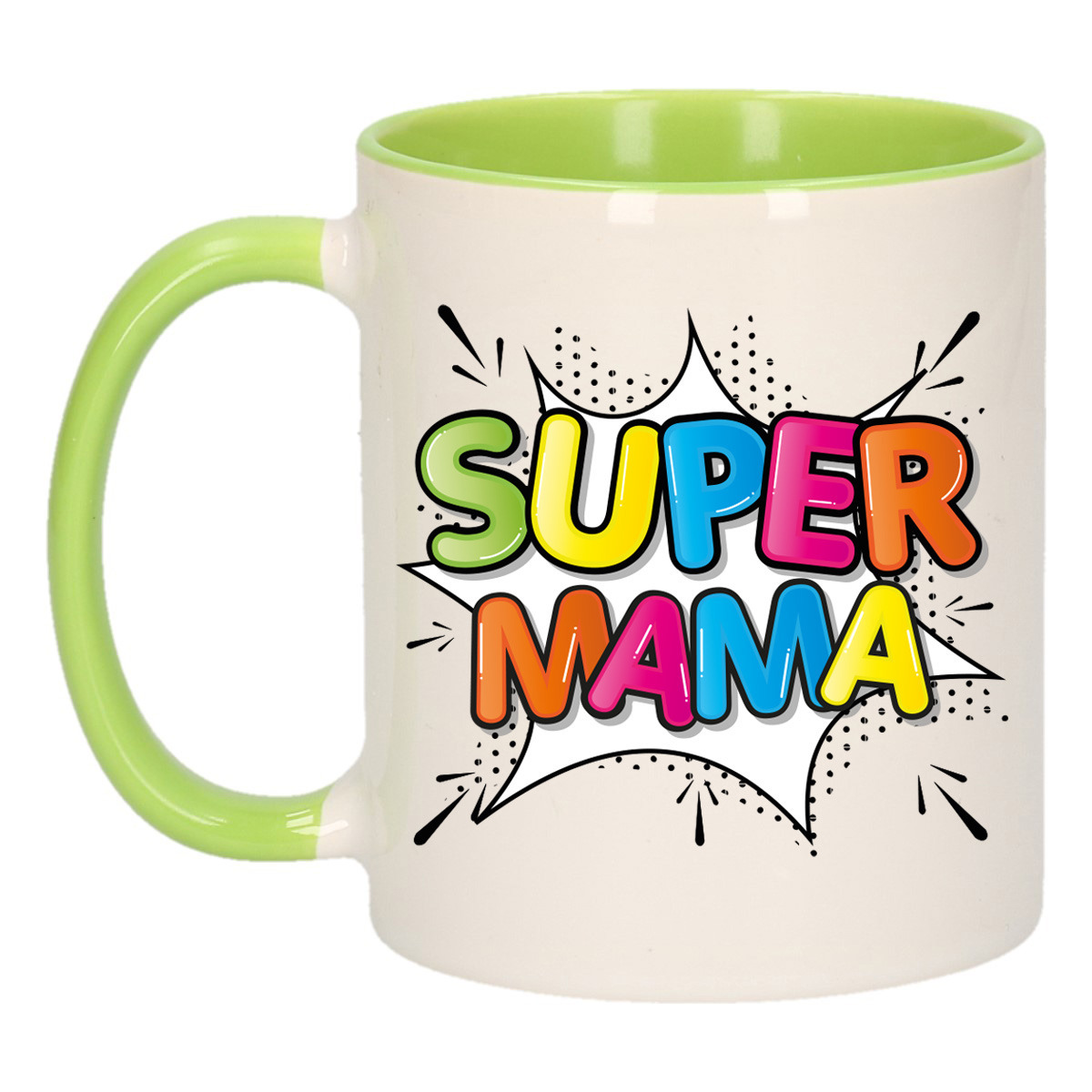 Cadeau koffie/thee mok voor mama - groen - super mama - keramiek - 300 ml - Moederdag -
