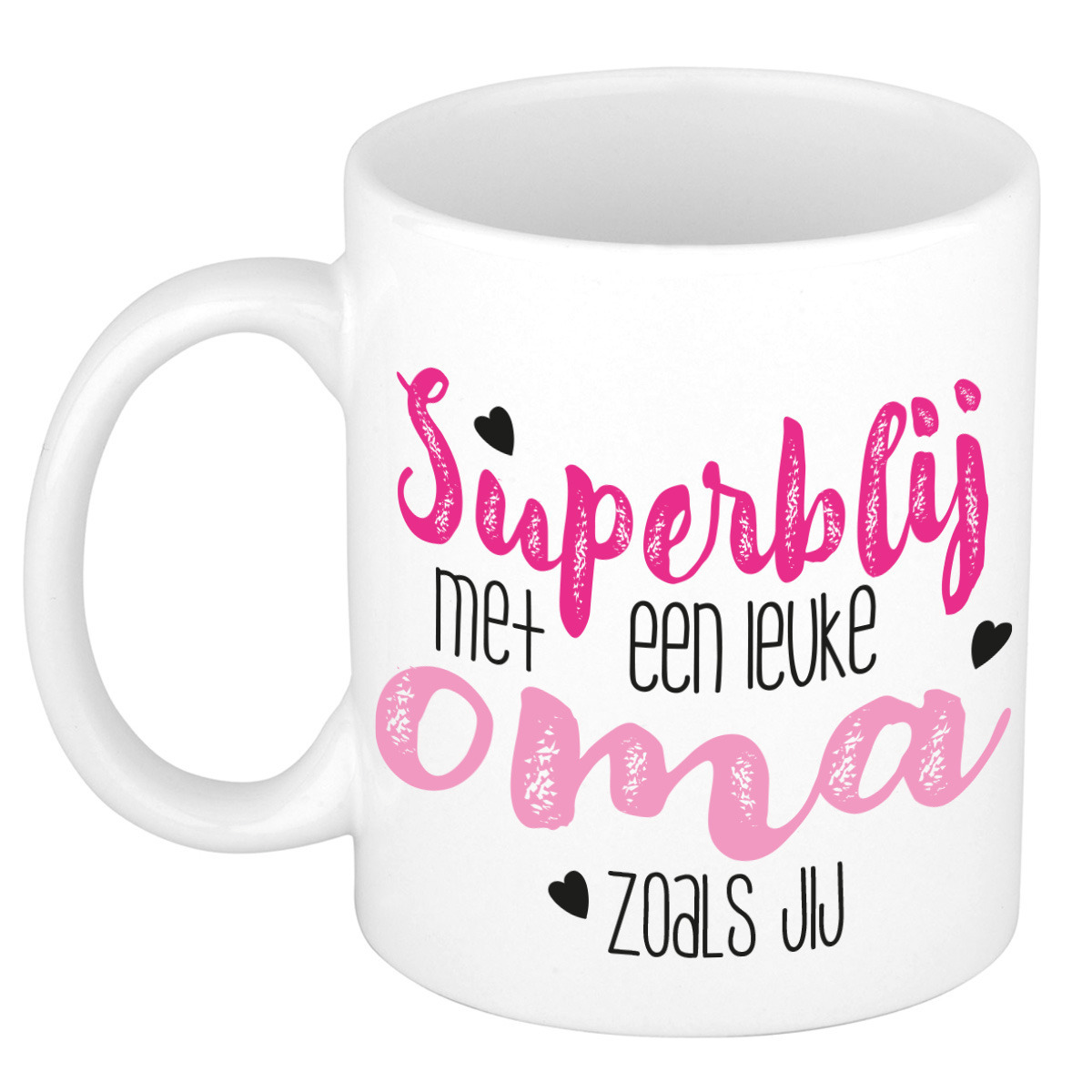 Cadeau koffie/thee mok voor oma - roze - super blij - keramiek - 300 ml -