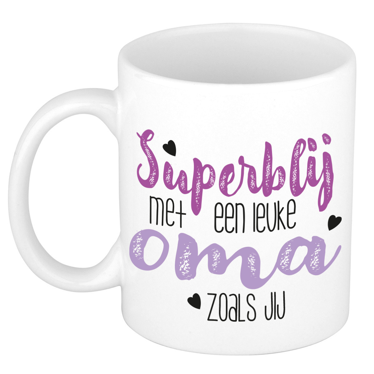 Cadeau koffie/thee mok voor oma - paars - super blij - keramiek - 300 ml -