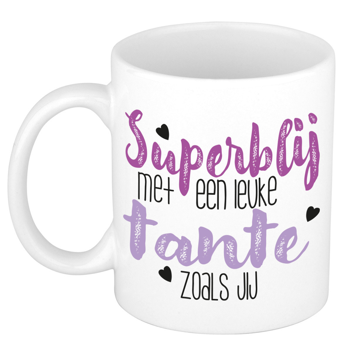 Cadeau koffie/thee mok voor tante - paars - super blij - keramiek - 300 ml -