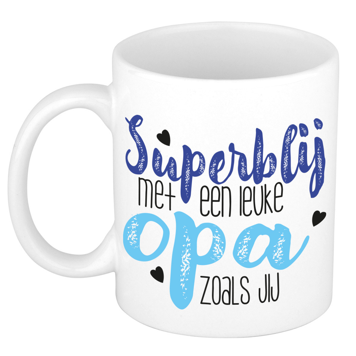 Cadeau koffie/thee mok voor opa - blauw - super blij - keramiek - 300 ml -