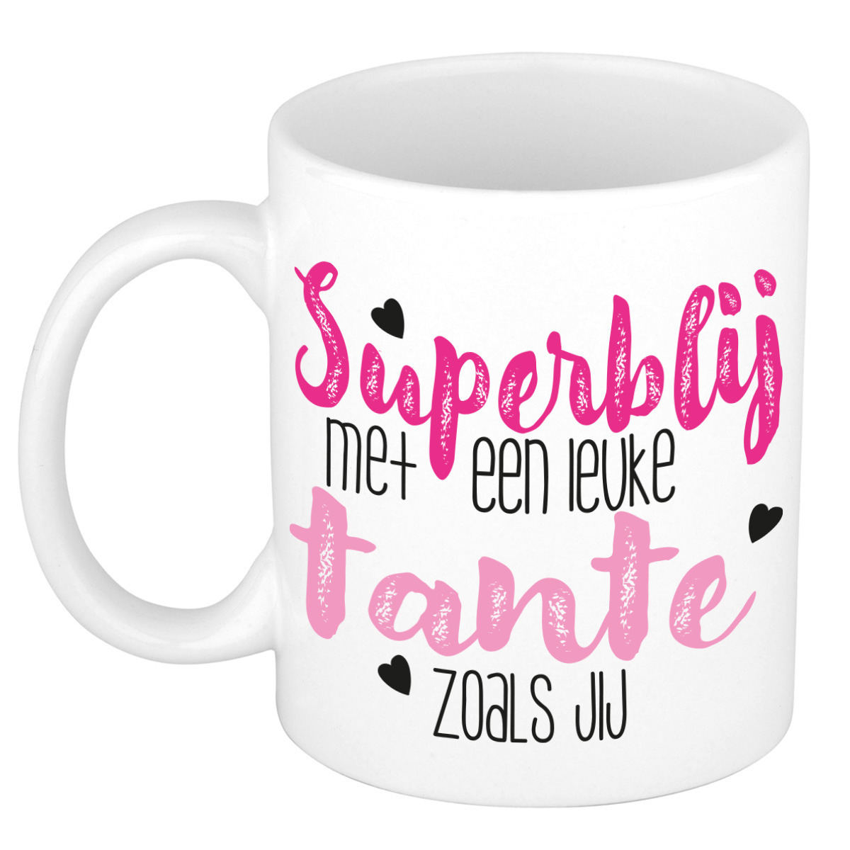 Cadeau koffie/thee mok voor tante - roze - super blij - keramiek - 300 ml -