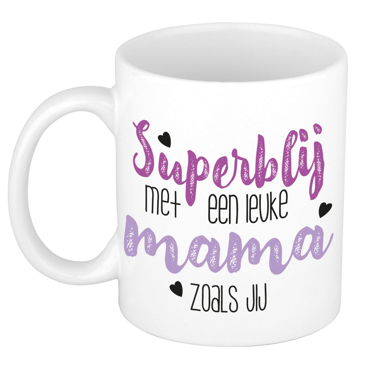 Cadeau koffie/thee mok voor mama - paars - super blij - keramiek - 300 ml - Moederdag -