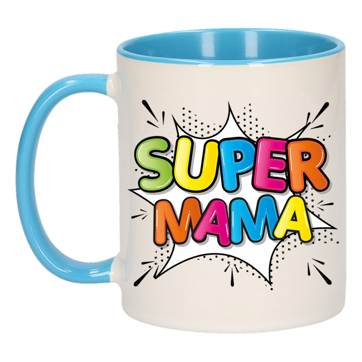 Cadeau koffie/thee mok voor mama - blauw - super mama - keramiek - 300 ml - Moederdag -