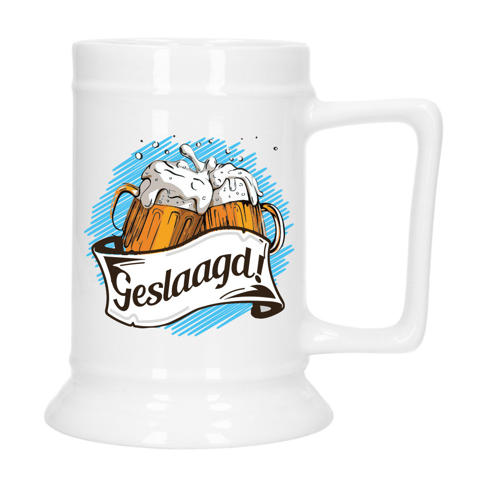 Geslaagd Cadeau Bierpul - blauw - geslaagd! - keramiek - 530 ml -