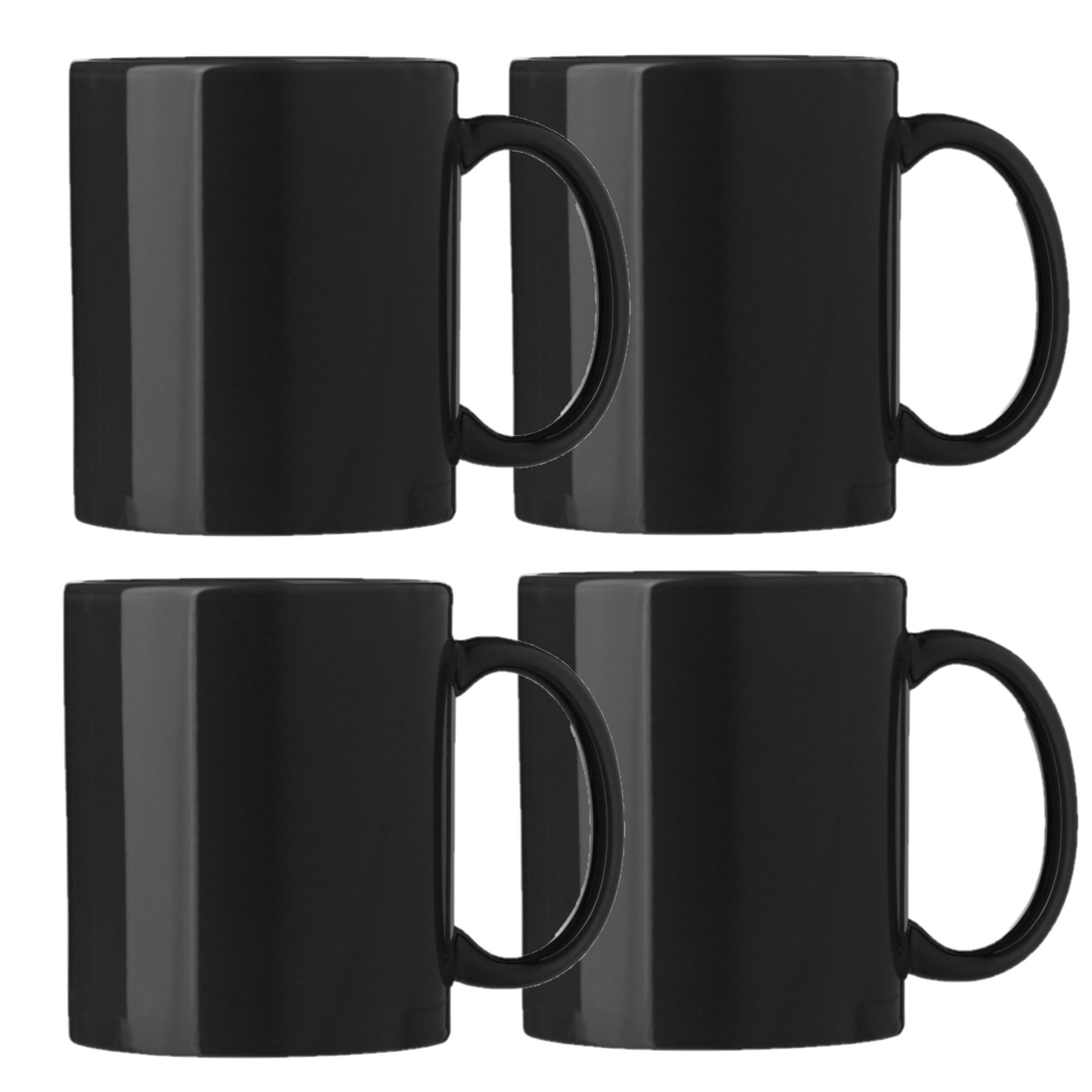 Koffie mokken/bekers Nantes - 4x - keramiek - met oor - zwart - 300 ml -
