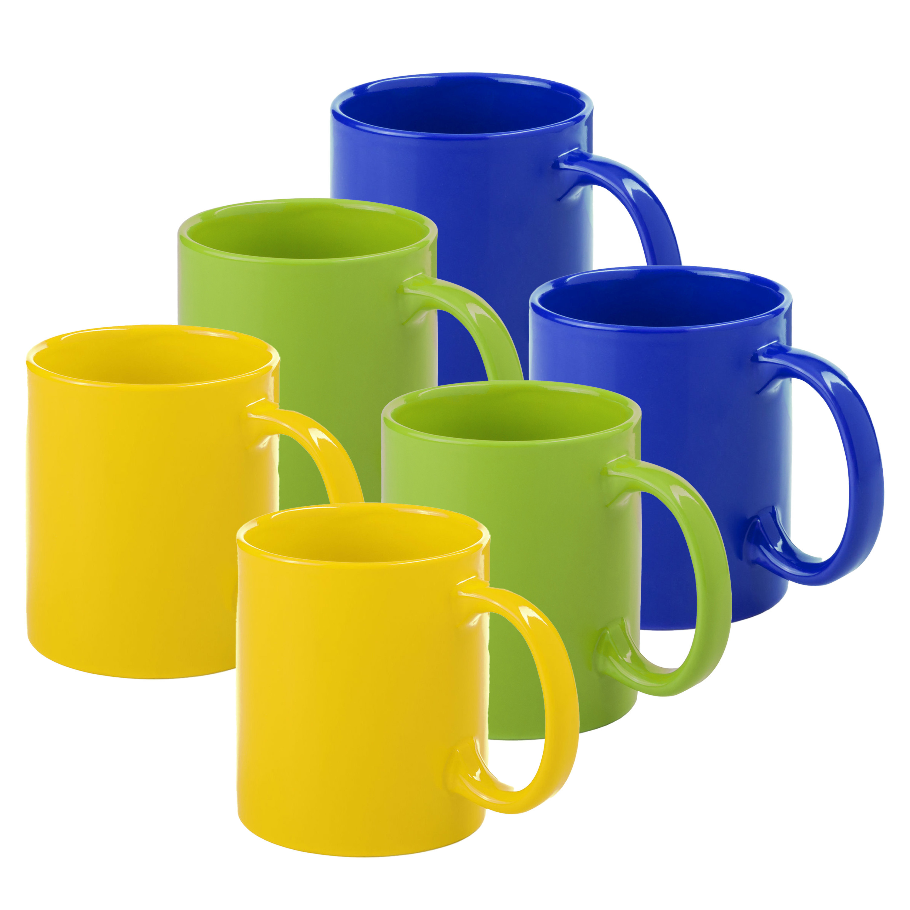 Koffie mokken/drinkbekers Auxerre - 6x - keramiek - geel/groen/blauw - 370 ml -
