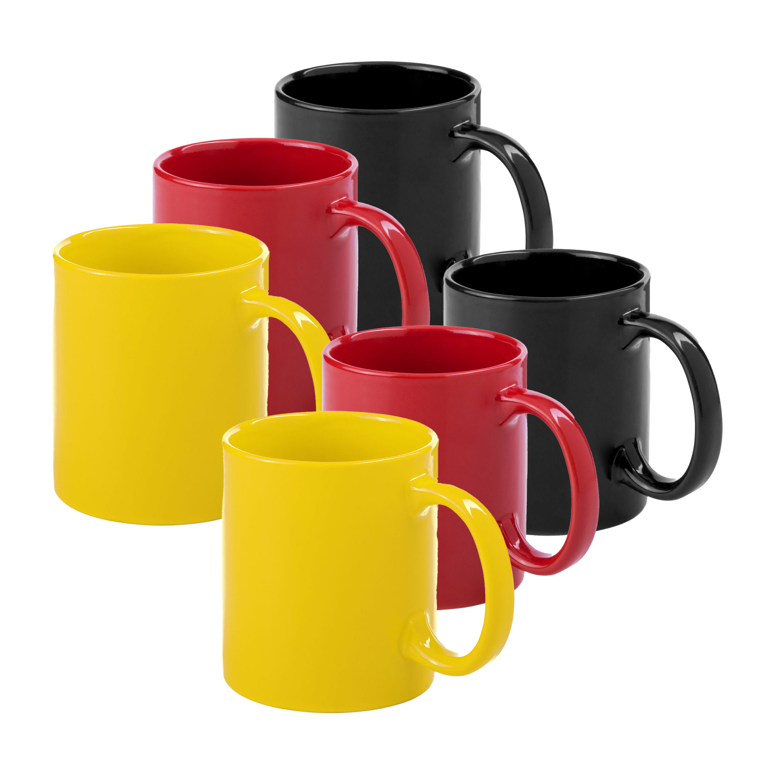 Koffie mokken/drinkbekers Auxerre - 6x - keramiek - geel/rood/zwart - 370 ml -