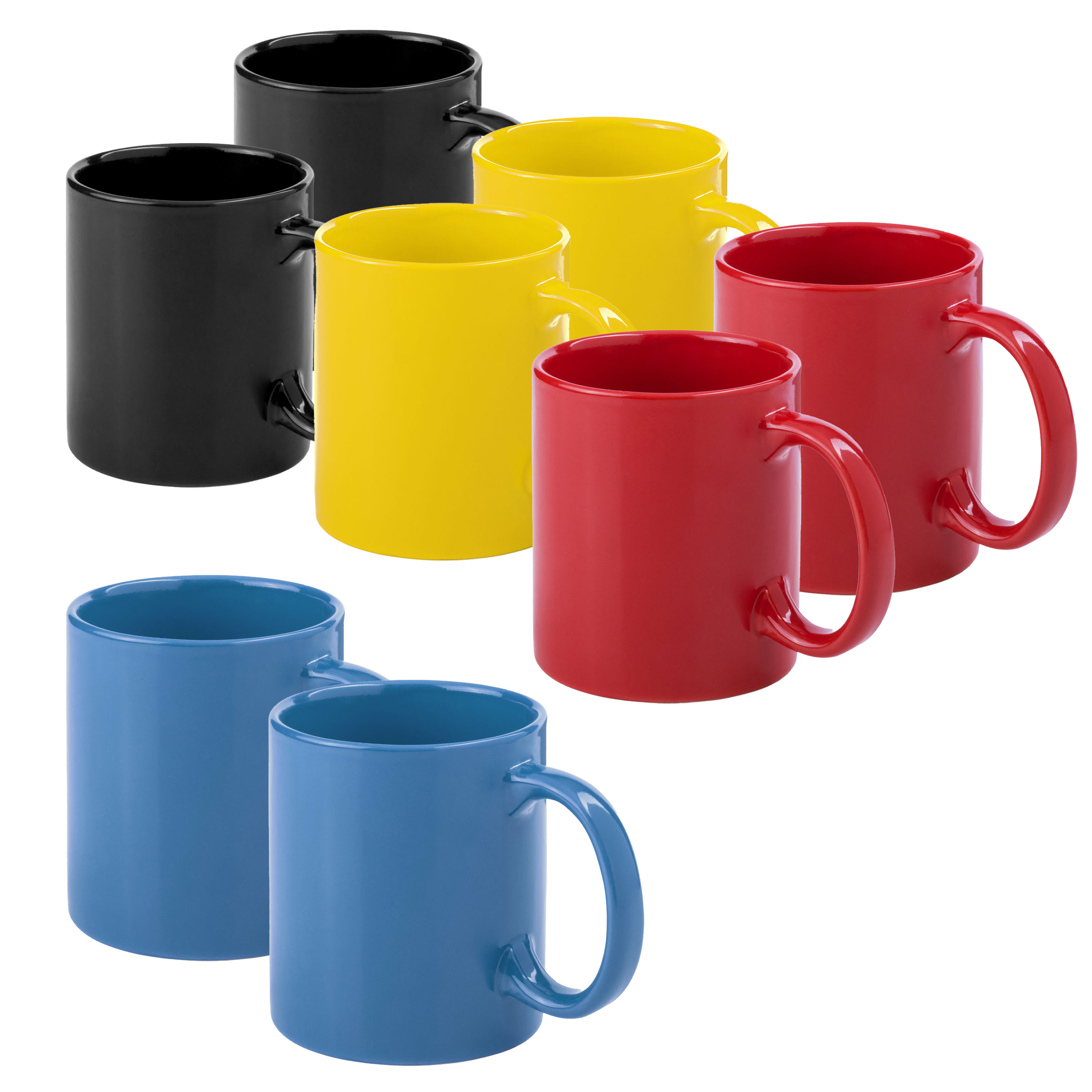 Koffie mokken/drinkbekers Auxerre - 8x - keramiek - geel/rood/blauw/zwart - 370 ml -