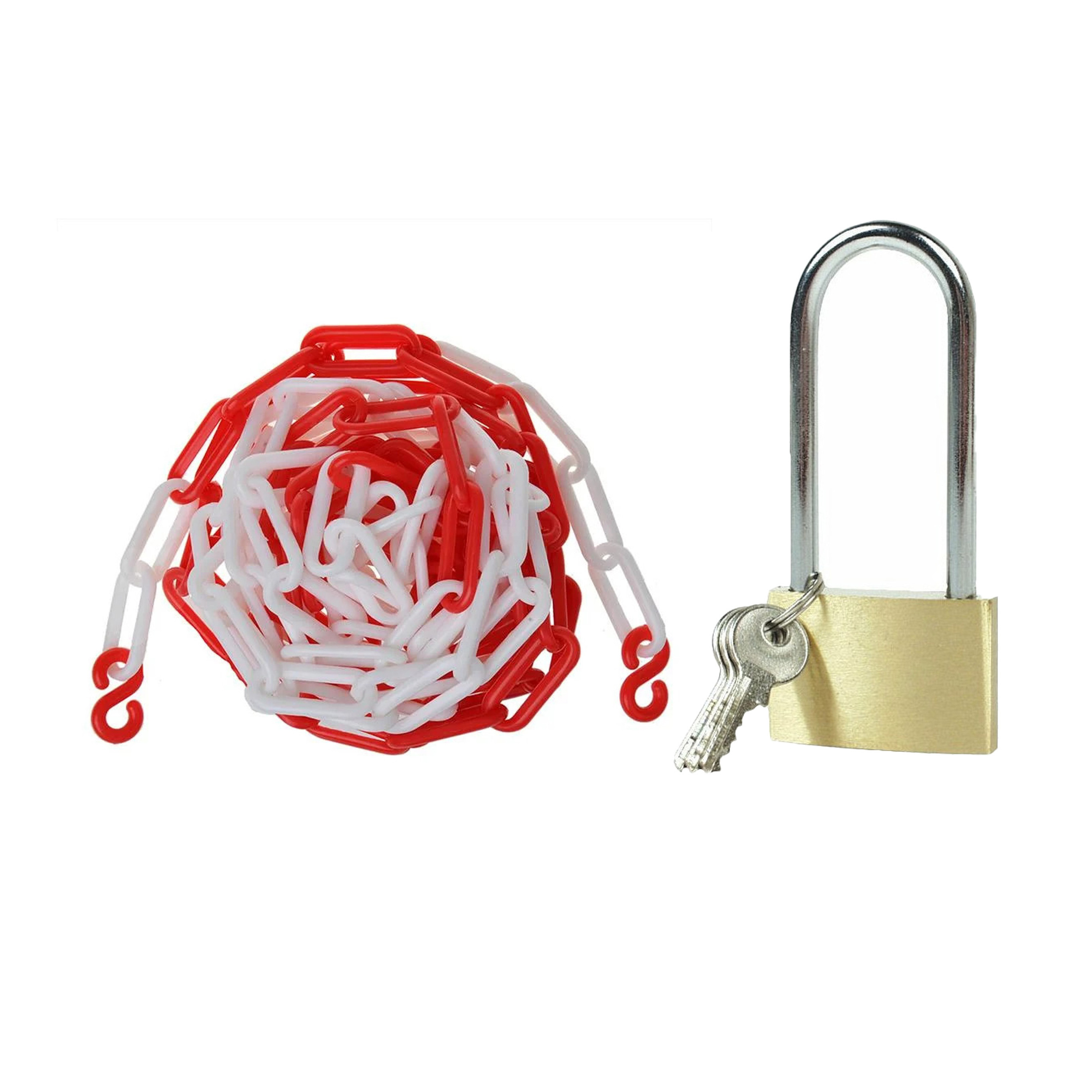 Afzetketting met hangslot - rood/wit - 5 meter - kunststof - markeerketting - afzetting -