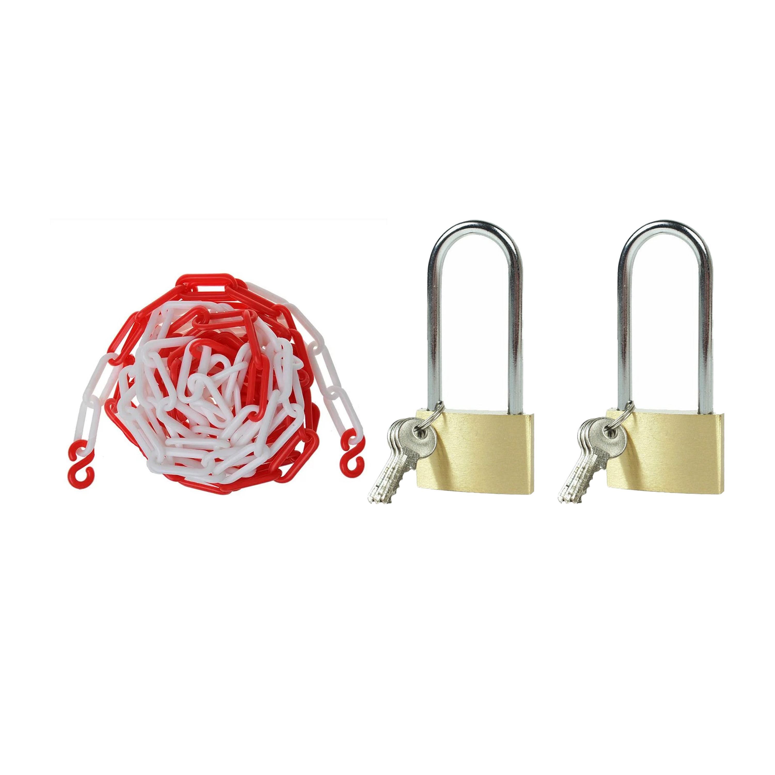 Afzetketting met 2 hangsloten - rood/wit - 5 meter - kunststof - markeerketting - afzetting -