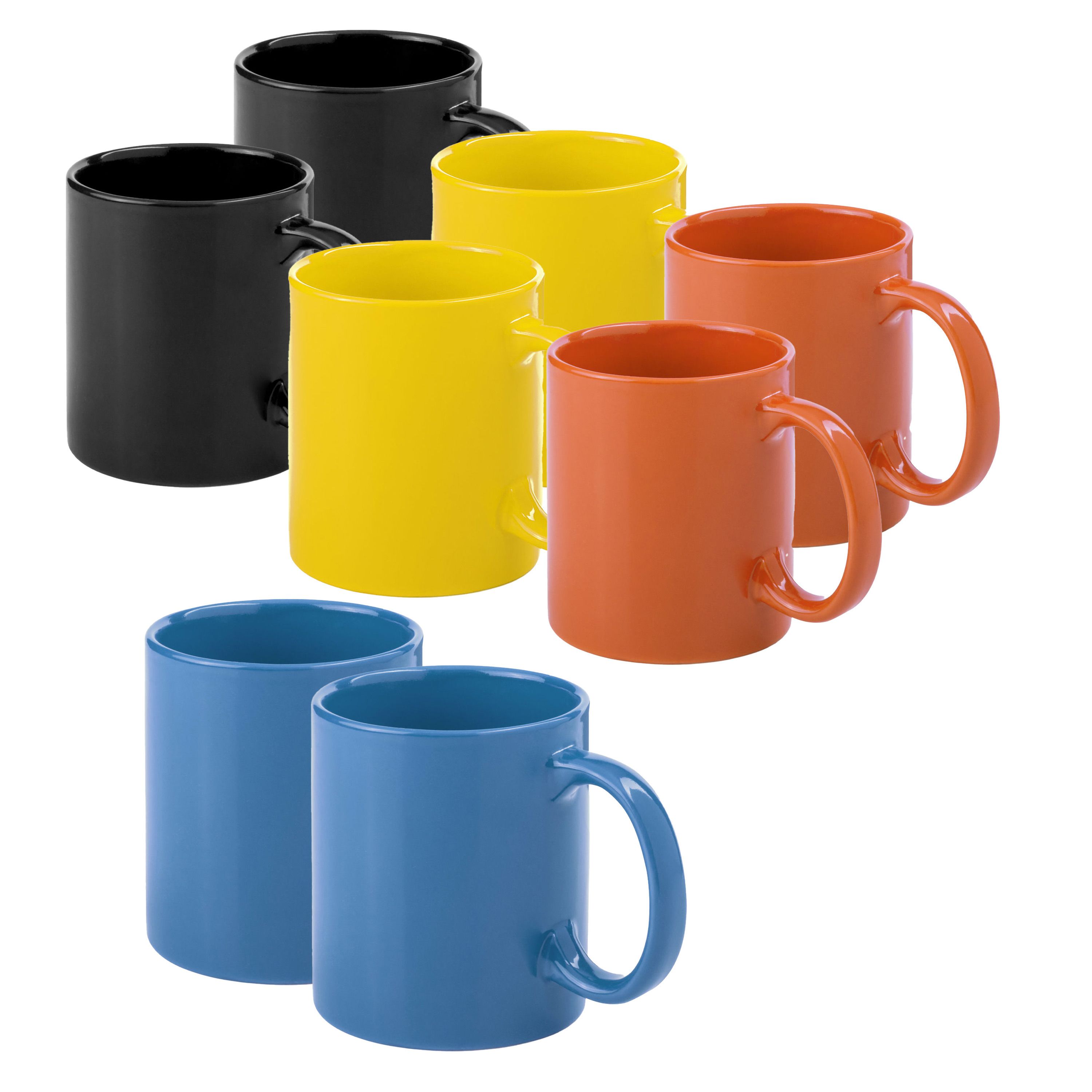 Koffie mokken/drinkbekers Auxerre - 8x - keramiek - geel/oranje/blauw/zwart - 370 ml -