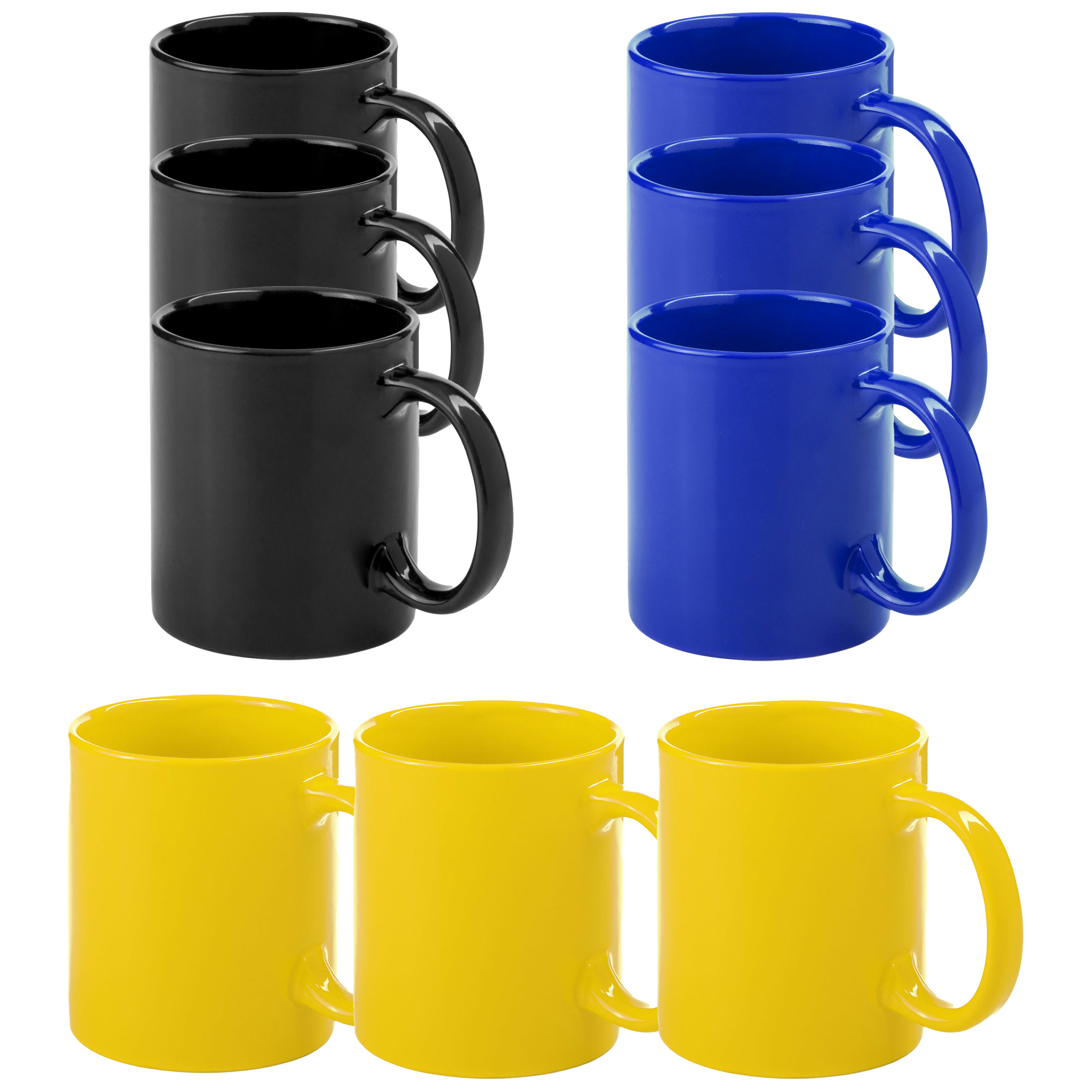 Koffie mokken/drinkbekers Auxerre - 9x - keramiek - geel/zwart/blauw - 370 ml -