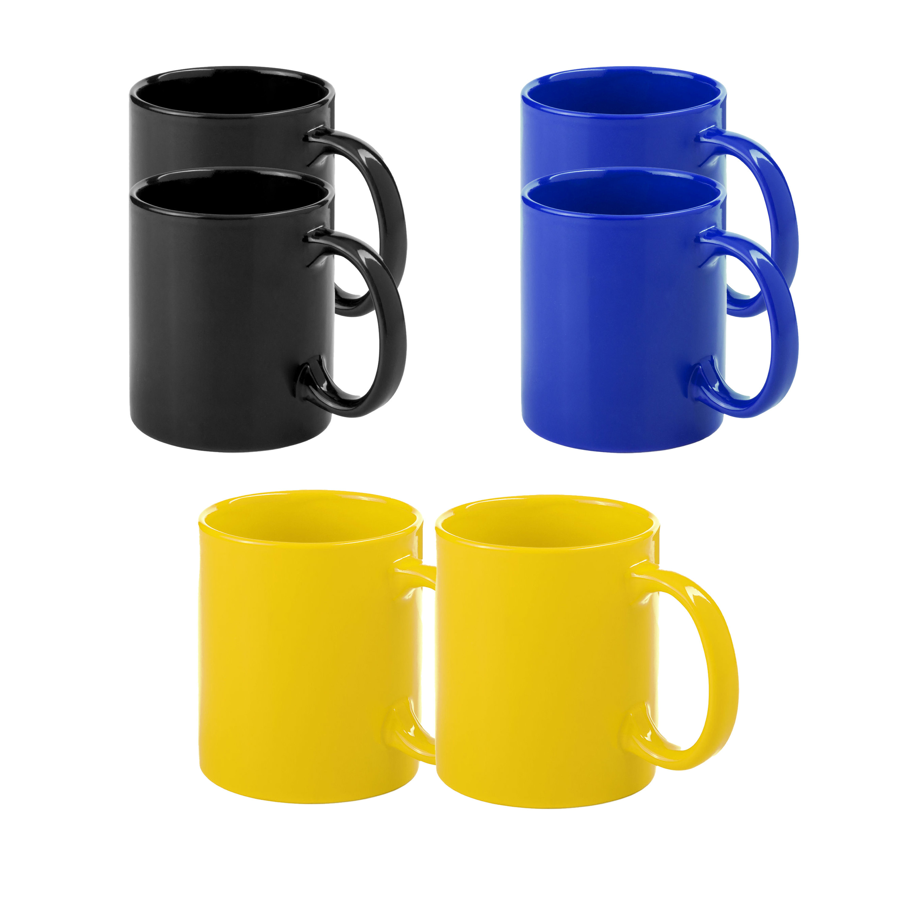 Koffie mokken/drinkbekers Auxerre - 6x - keramiek - geel/zwart/blauw - 370 ml -