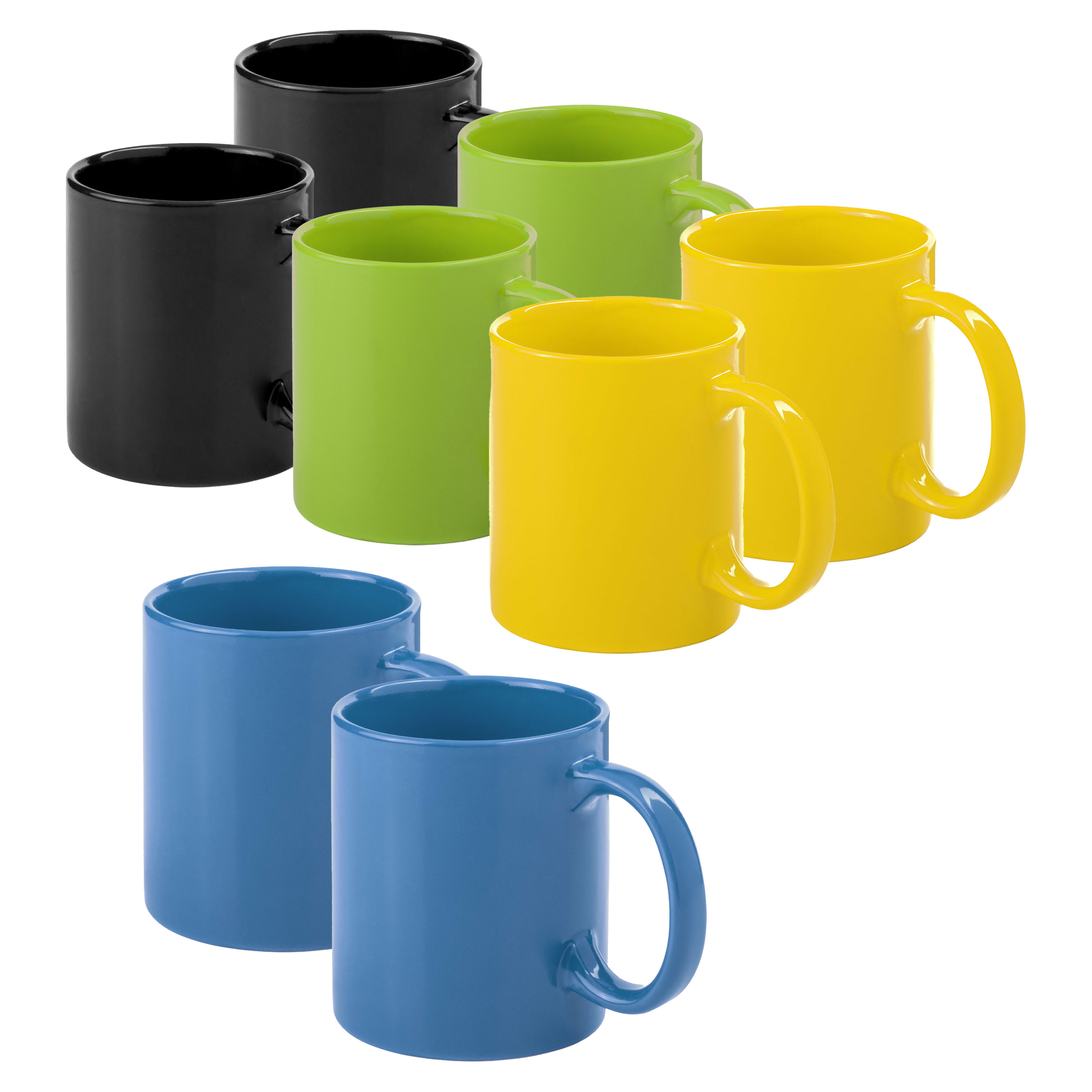 Koffie mokken/drinkbekers Auxerre - 8x - keramiek - geel/groen/blauw/zwart - 370 ml -