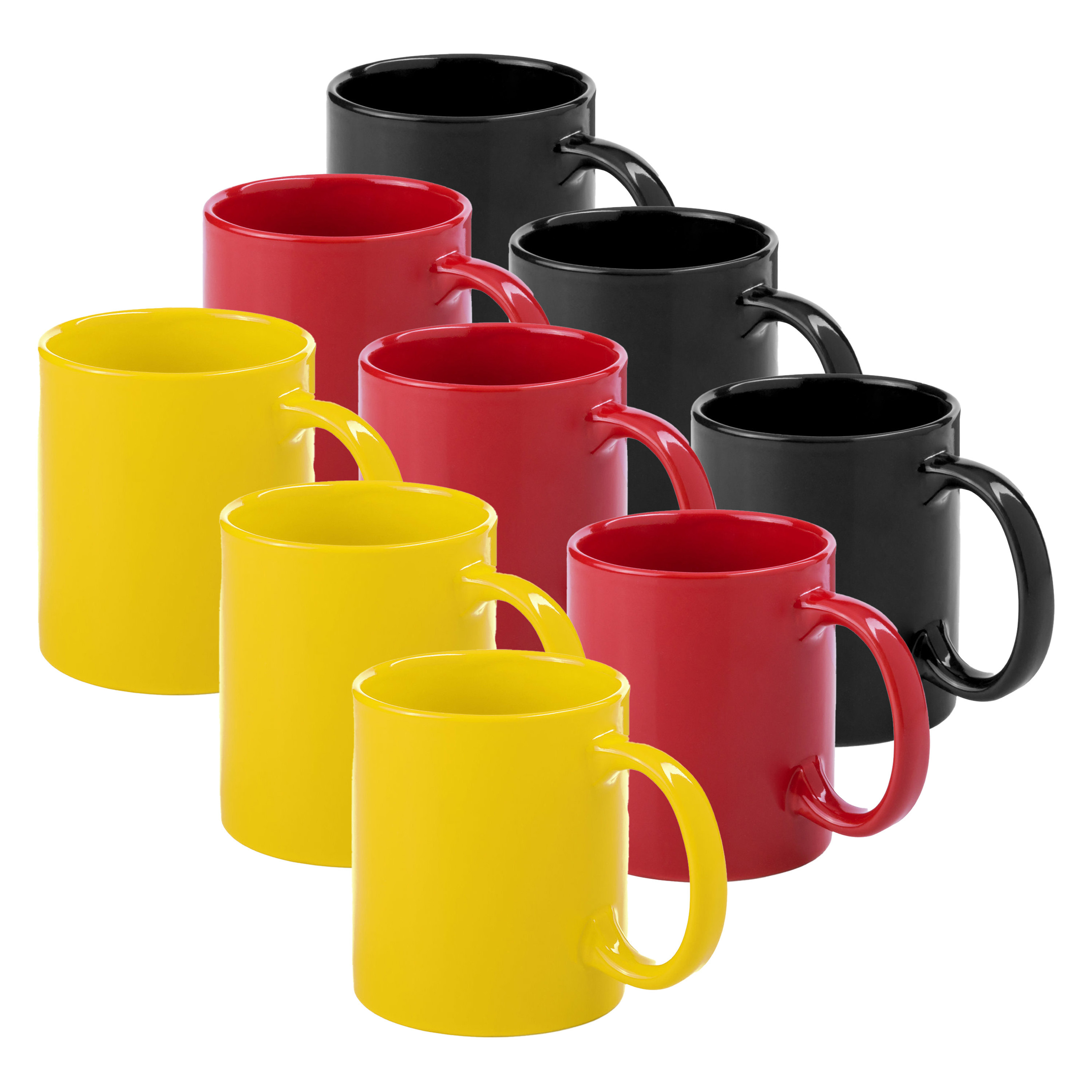 Koffie mokken/drinkbekers Auxerre - 9x - keramiek - geel/rood/zwart - 370 ml -
