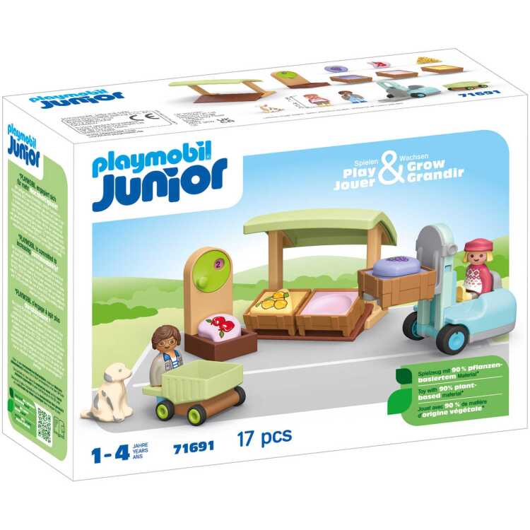 PLAYMOBIL Junior - Biologische marktkraam & vorkheftruck constructiespeelgoed 71691