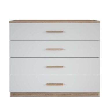 Ladekast Selena 4 lades - eikenkleur/wit - 84,7x100x41,6 cm - Leen Bakker