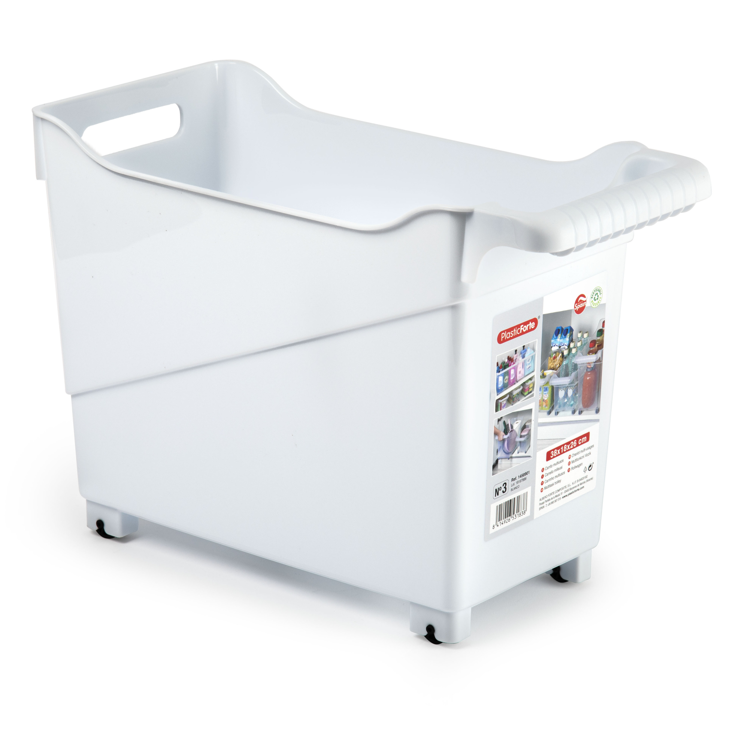 Opslag/opberg trolley container - wit - op wieltjes - L38 x B18 x H26 cm - kunststof -