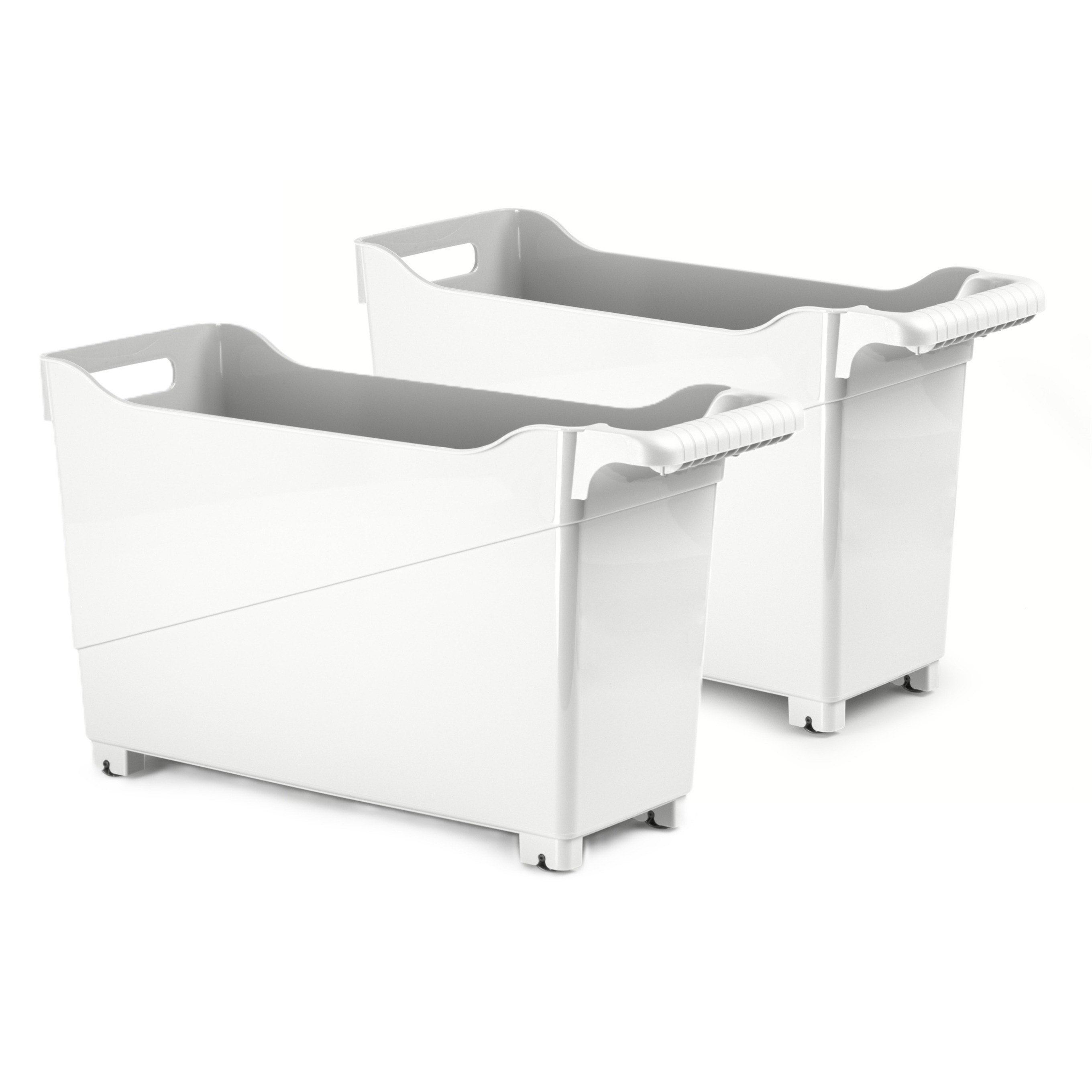 Opslag/opberg trolley container - 2x - ivoor wit - op wieltjes - L45 x B17 x H29 cm - kunststof -