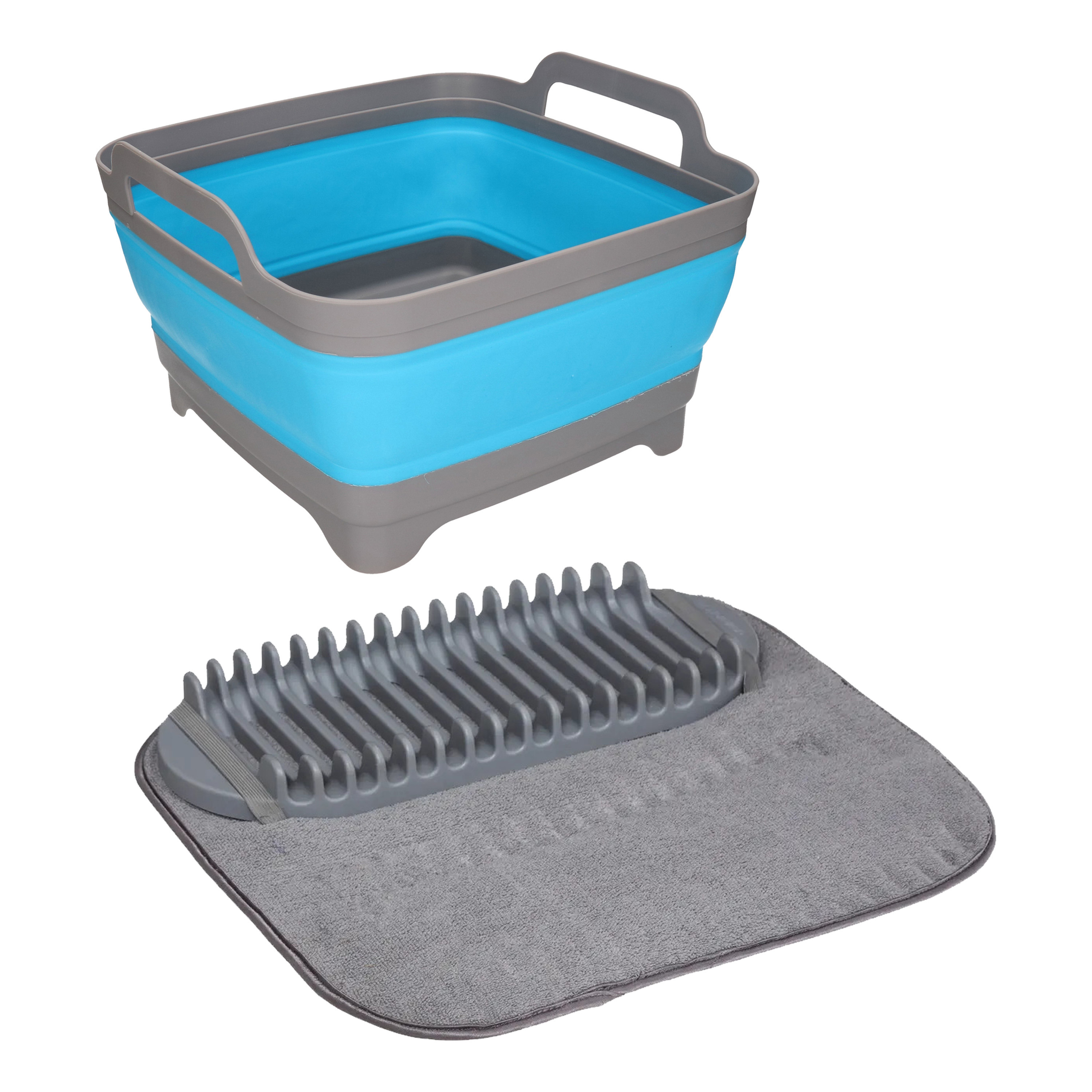 Opvouwbare afwasbak met afdruipmat - grijs/blauw - keuken benodigdheden - reis accessoires -