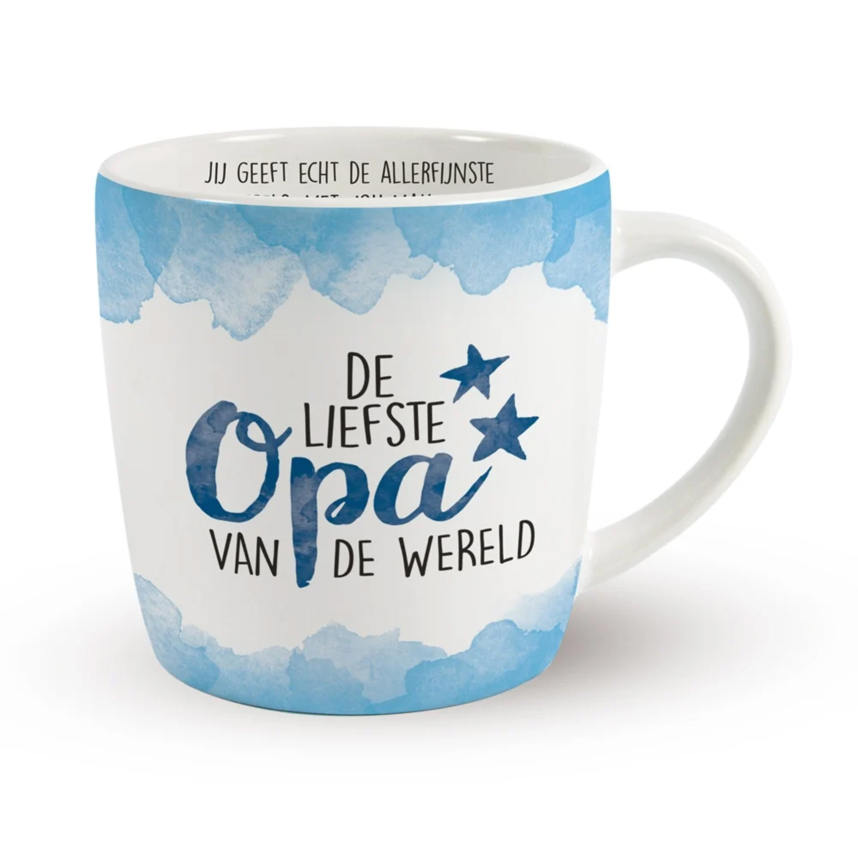 Cadeau koffie/thee mok opa - wit/blauw - lieve opa - porselein -