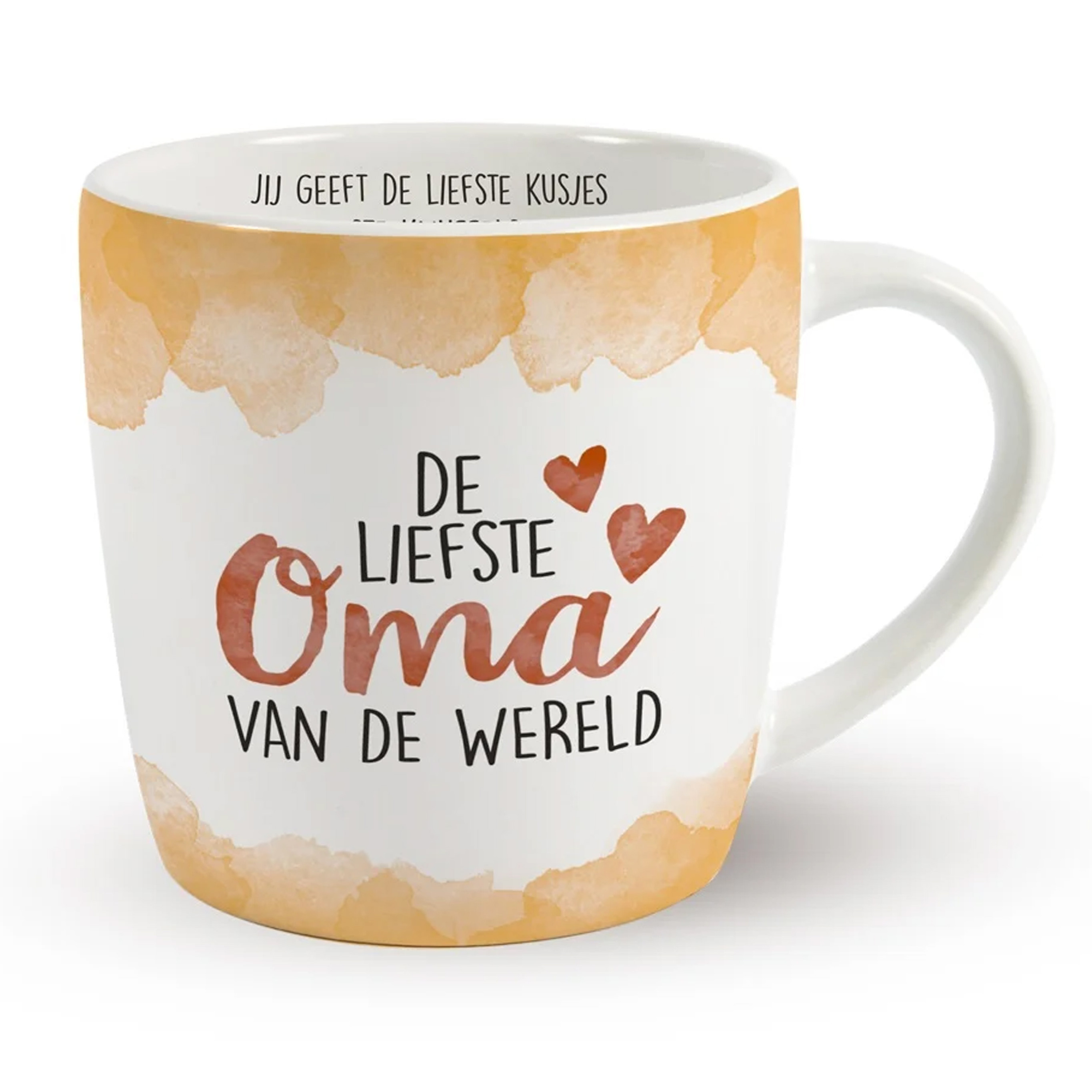 Cadeau koffie/thee mok oma - wit/oranje - lieve oma - porselein -
