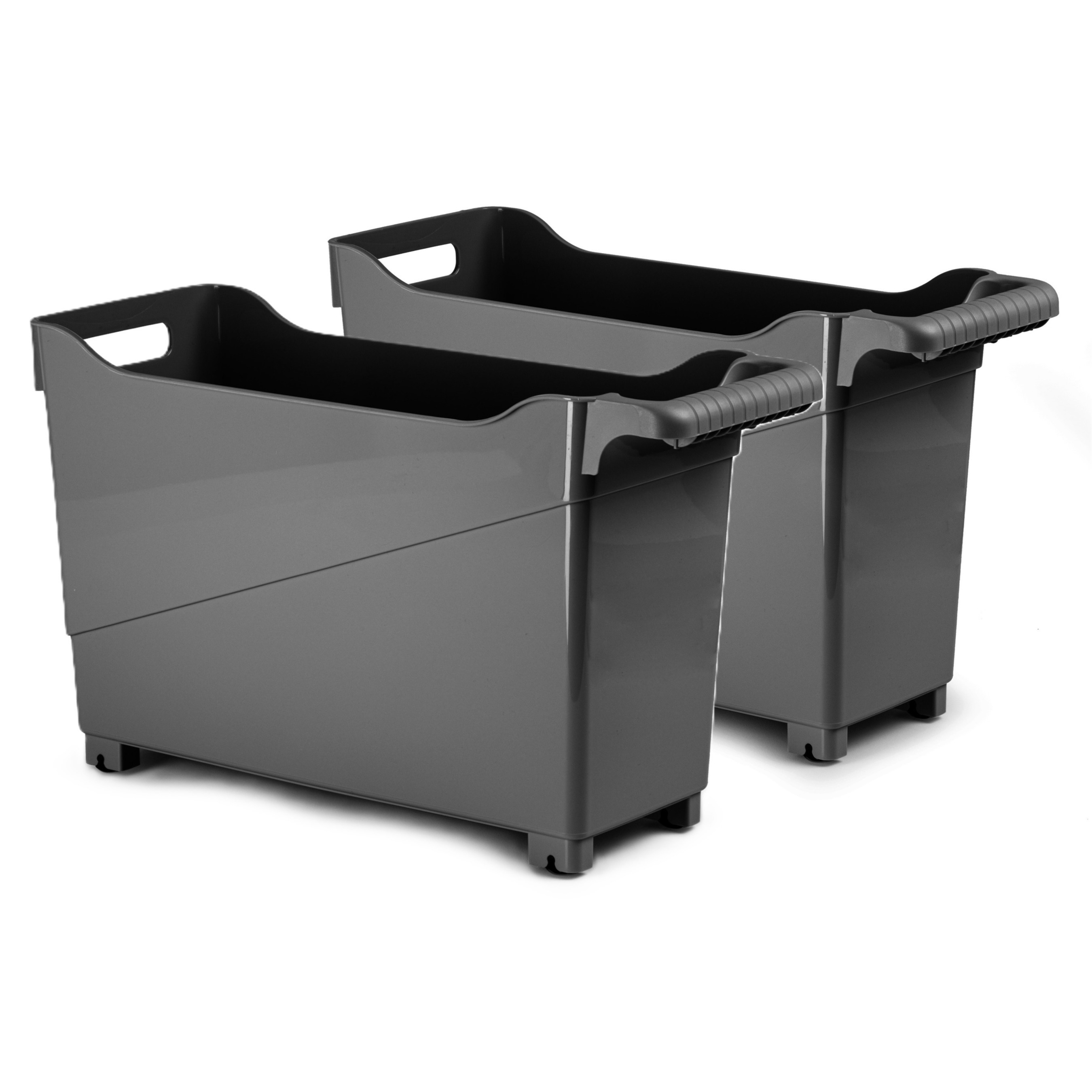 Opslag/opberg trolley container - 2x - zwart - op wieltjes - L45 x B17 x H29 cm - kunststof -