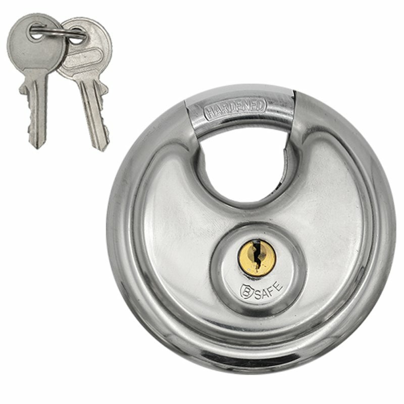B-Safe Discusslot - 90 mm - gehard staal - sluitbeugel - roestvrij - met 2 sleutels -